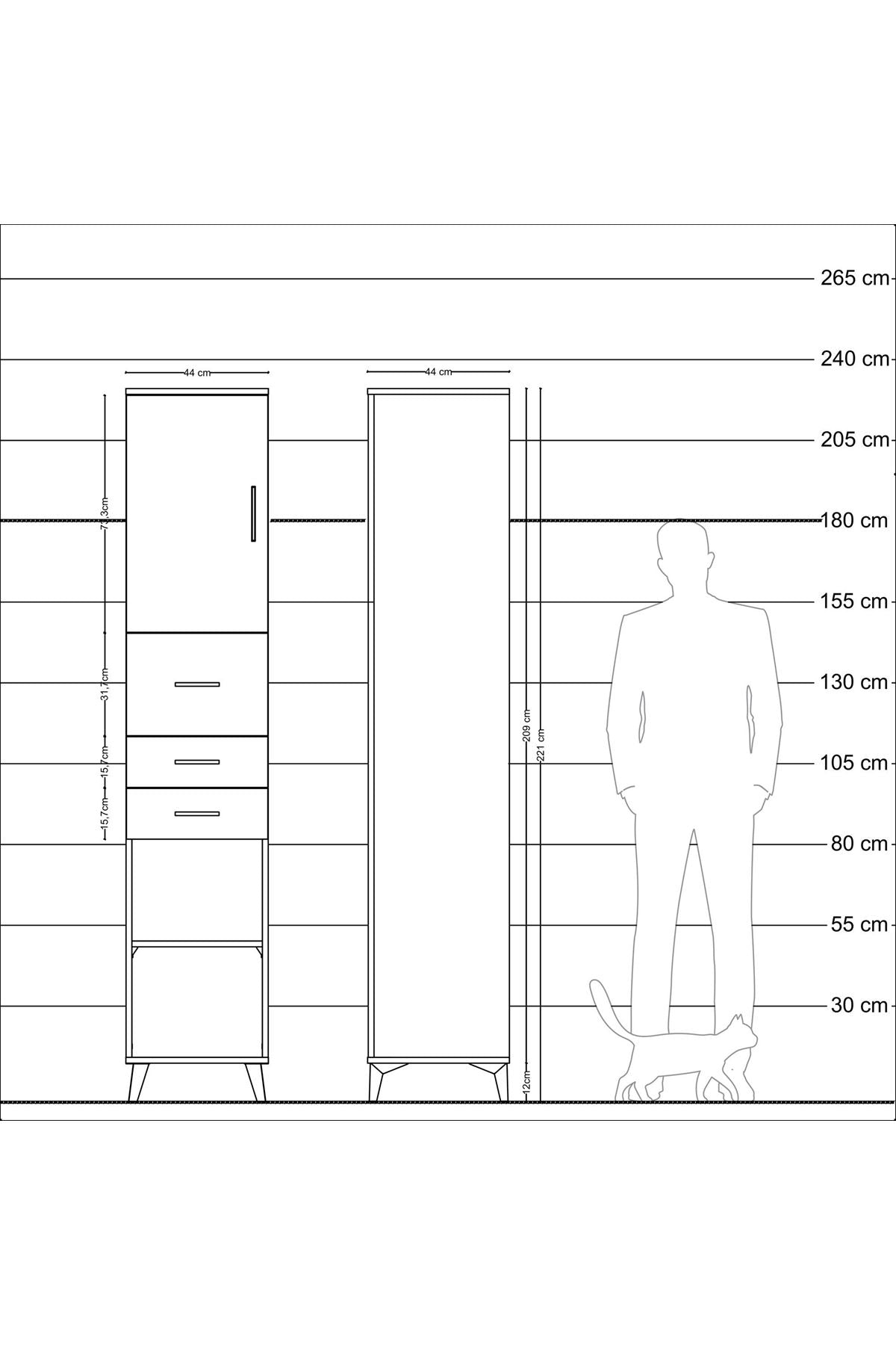 Hyperion Dolap 3 Raflı 3 Çekmeceli Tek Kapaklı 44x44x221 Çam-Antrasit