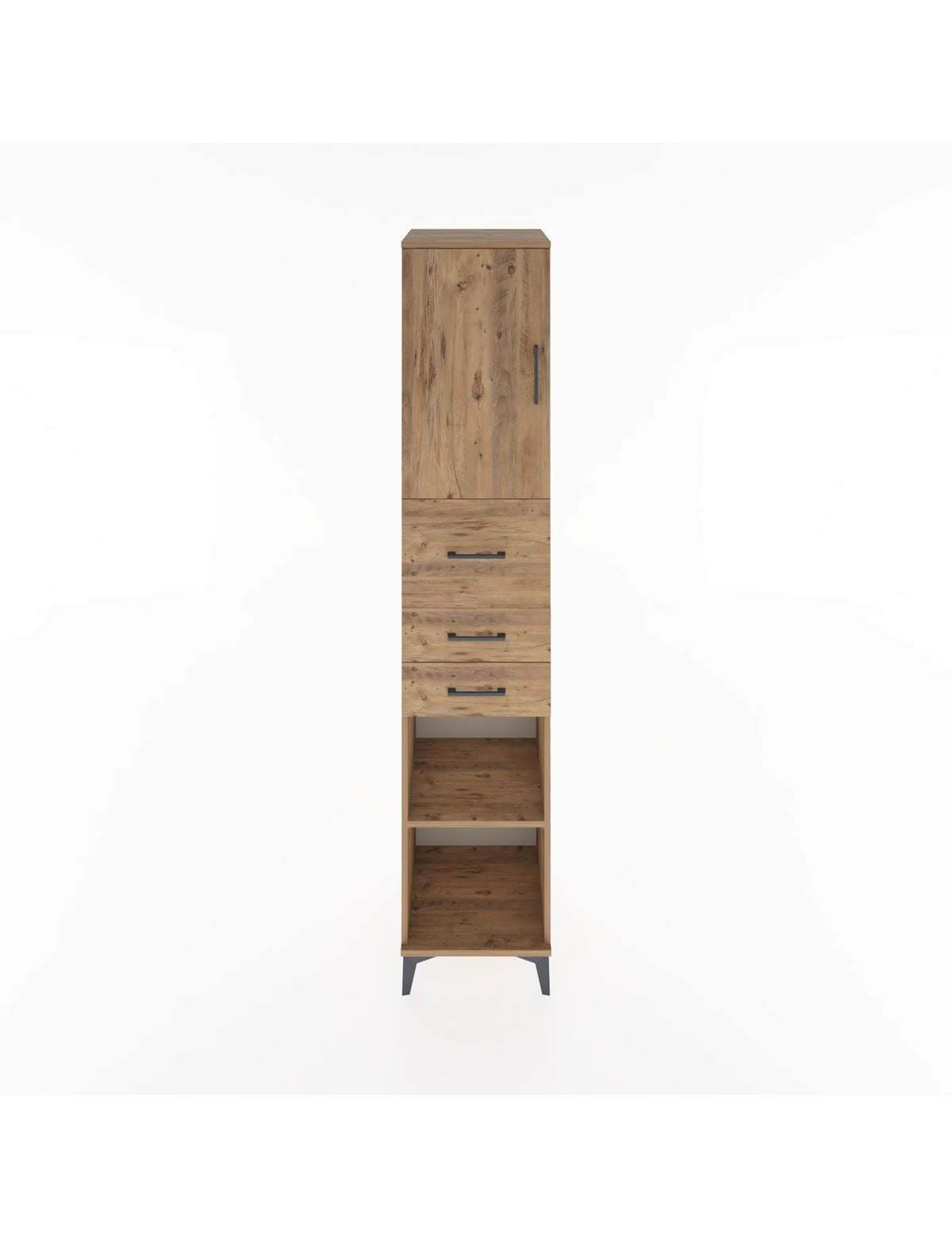 Hyperion Dolap 3 Raflı 3 Çekmeceli Tek Kapaklı 44x44x221 Çam-Çam