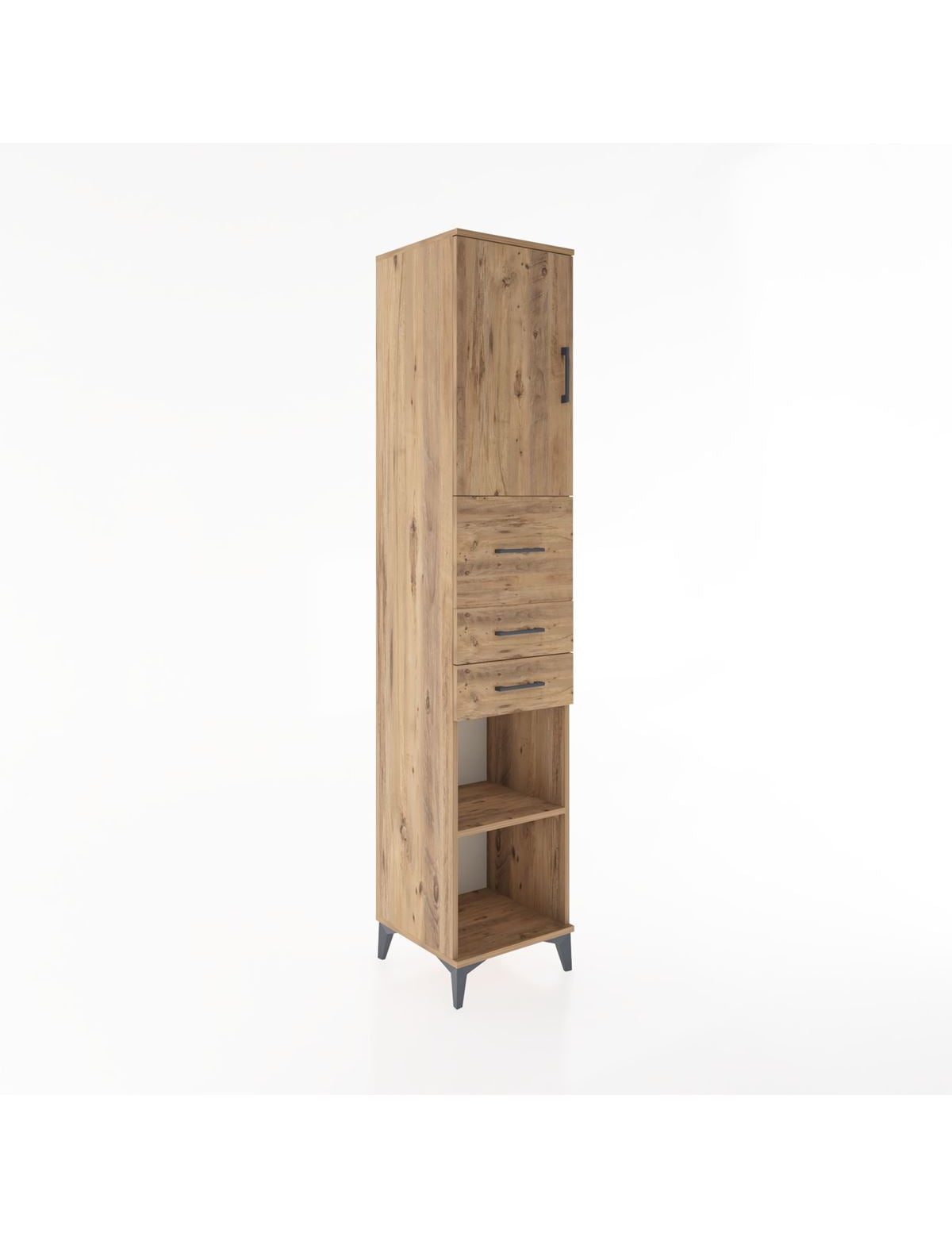 Hyperion Dolap 3 Raflı 3 Çekmeceli Tek Kapaklı 44x44x221 Çam-Çam