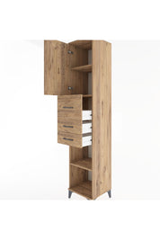 Hyperion Dolap 3 Raflı 3 Çekmeceli Tek Kapaklı 44x44x221 Çam-Çam