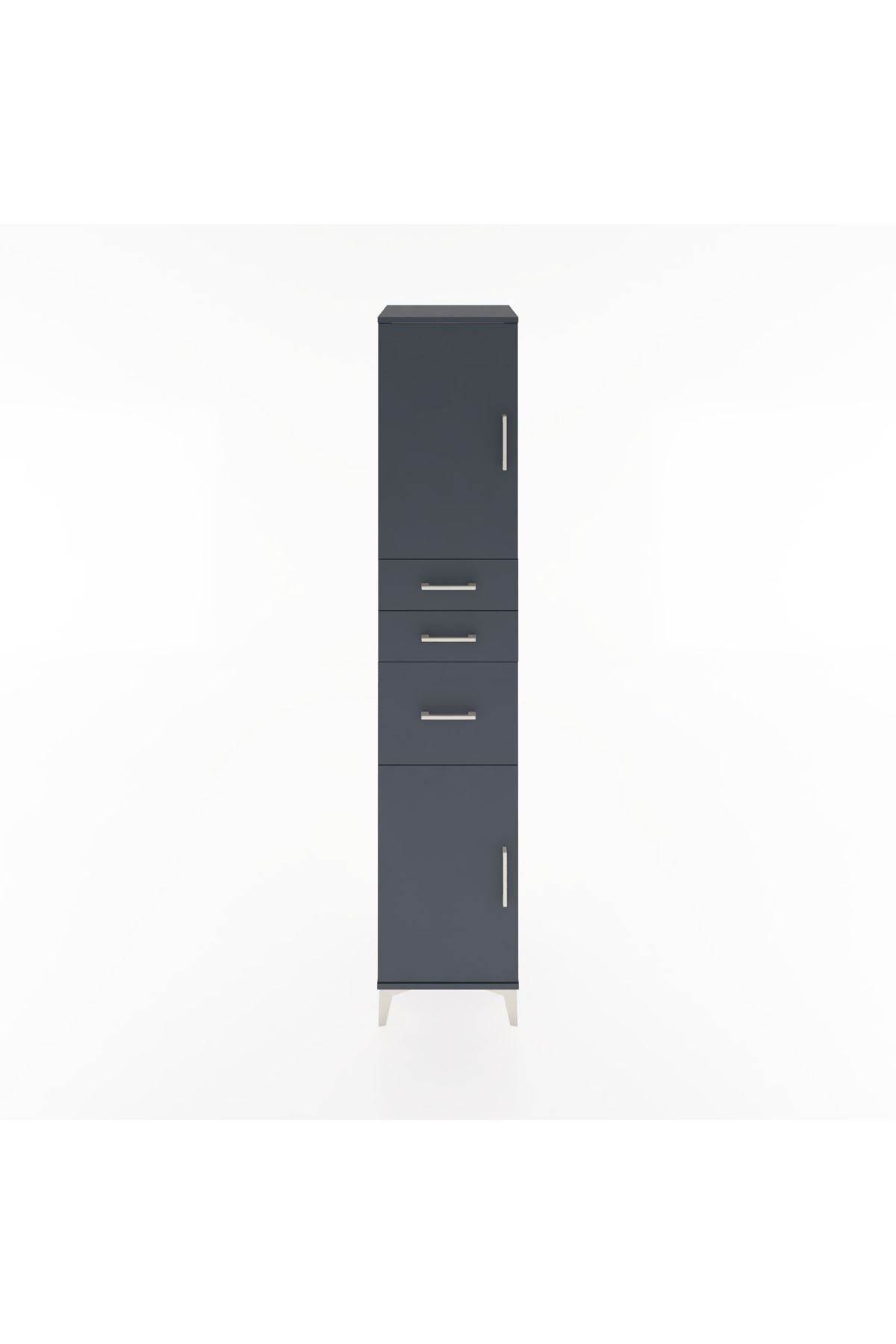 Hyperion Dolap 3 Raflı 3 Çekmeceli 2 Kapaklı 44x44x221 Antrasit-Antrasit