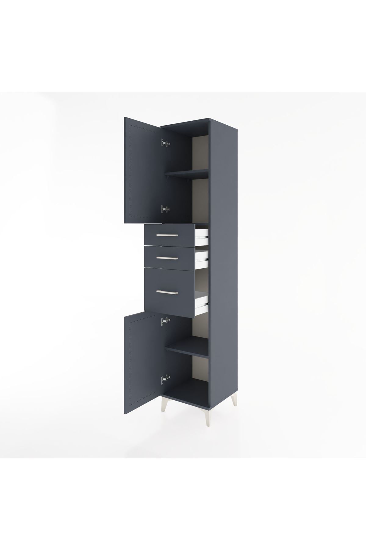 Hyperion Dolap 3 Raflı 3 Çekmeceli 2 Kapaklı 44x44x221 Antrasit-Antrasit