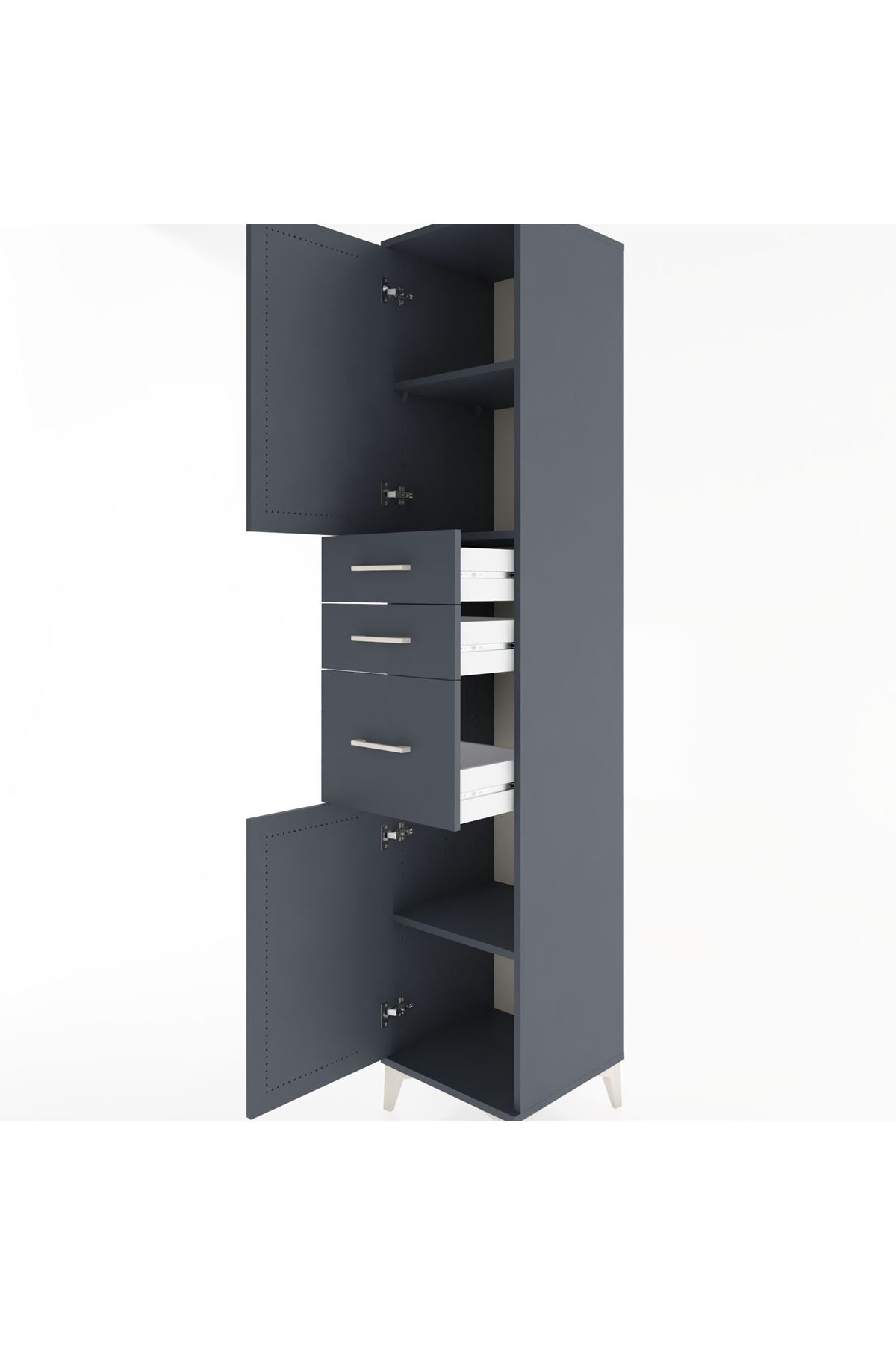 Hyperion Dolap 3 Raflı 3 Çekmeceli 2 Kapaklı 44x44x221 Antrasit-Antrasit