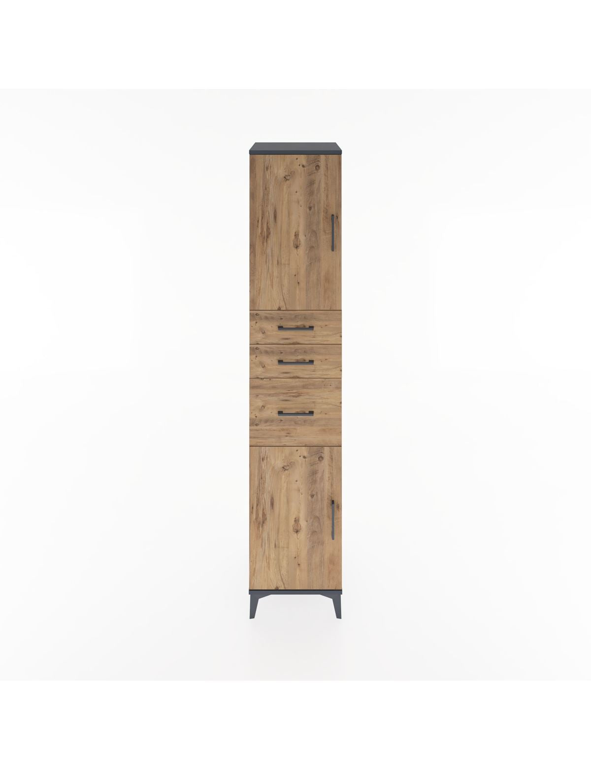 Hyperion Dolap 3 Raflı 3 Çekmeceli 2 Kapaklı 44x44x221 Antrasit-Çam