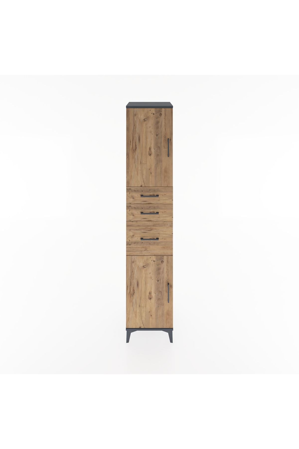 Hyperion Dolap 3 Raflı 3 Çekmeceli 2 Kapaklı 44x44x221 Antrasit-Çam