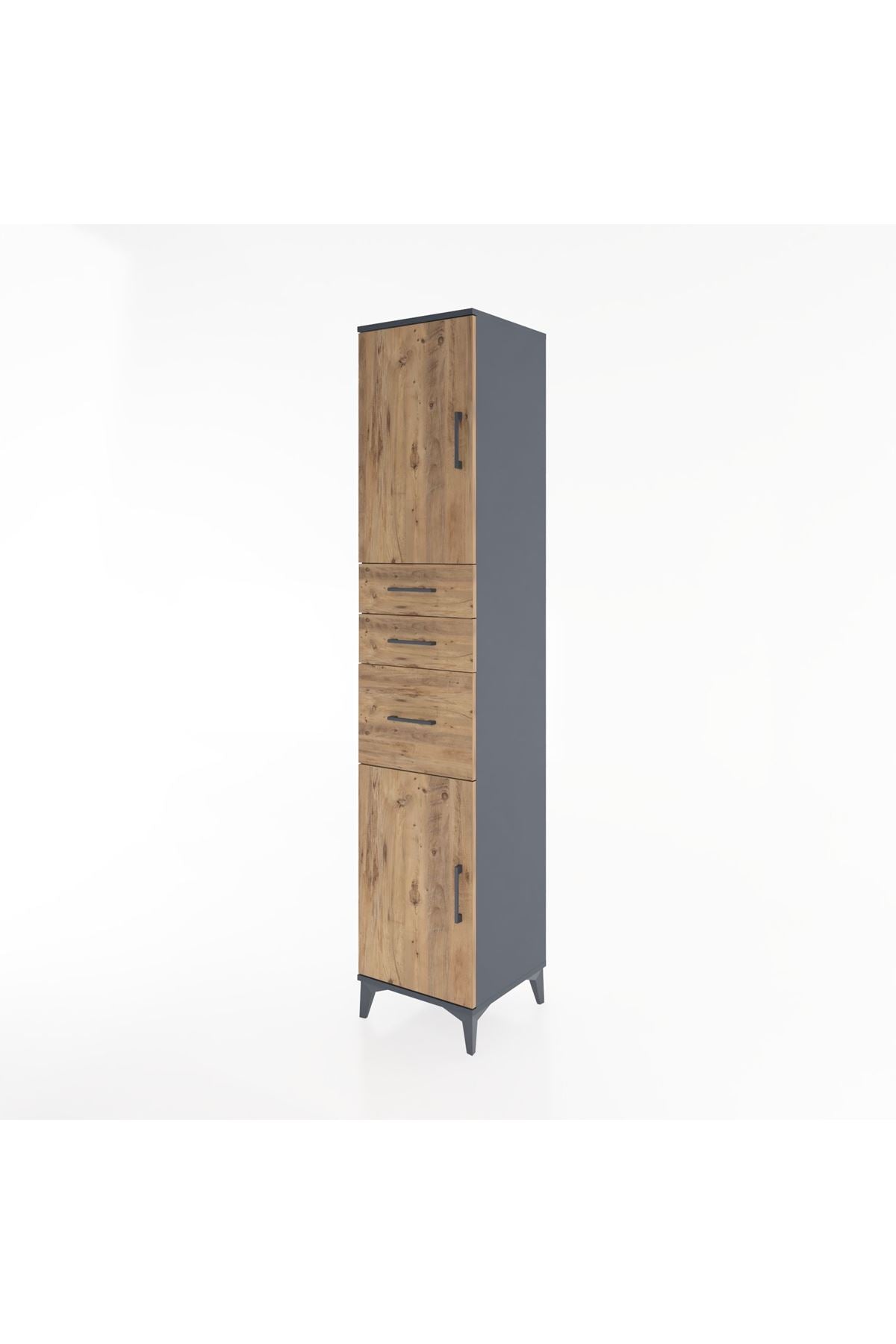 Hyperion Dolap 3 Raflı 3 Çekmeceli 2 Kapaklı 44x44x221 Antrasit-Çam