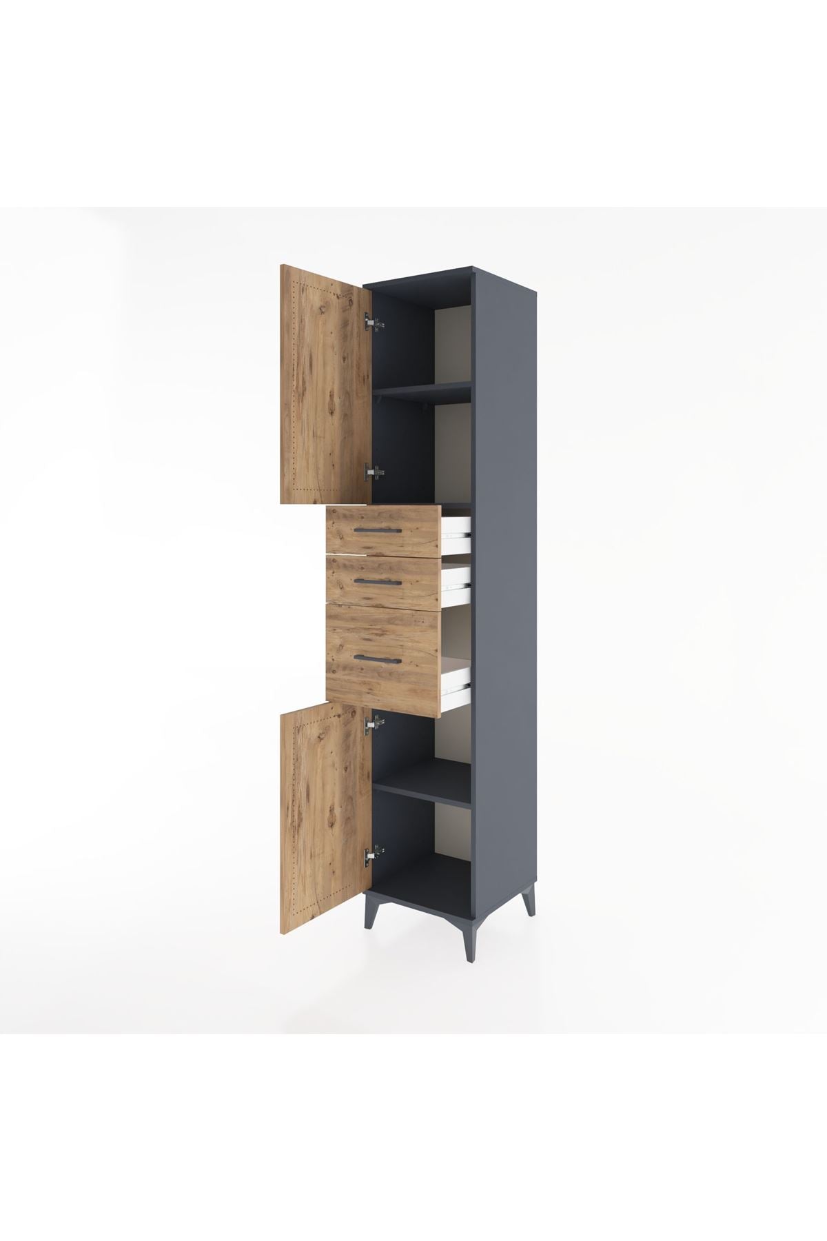 Hyperion Dolap 3 Raflı 3 Çekmeceli 2 Kapaklı 44x44x221 Antrasit-Çam