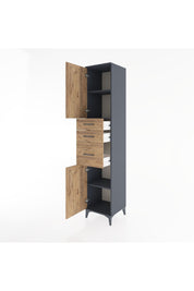 Hyperion Dolap 3 Raflı 3 Çekmeceli 2 Kapaklı 44x44x221 Antrasit-Çam