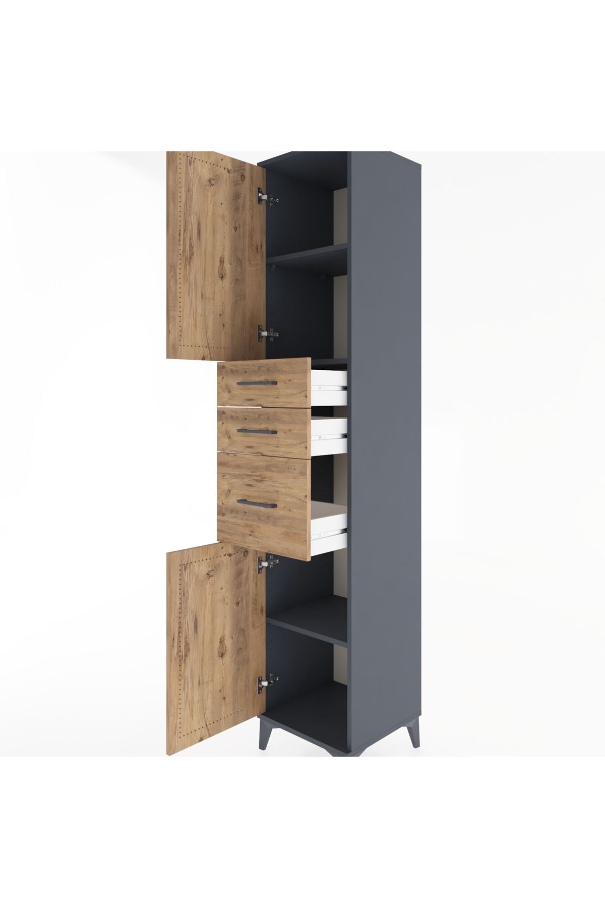 Hyperion Dolap 3 Raflı 3 Çekmeceli 2 Kapaklı 44x44x221 Antrasit-Çam