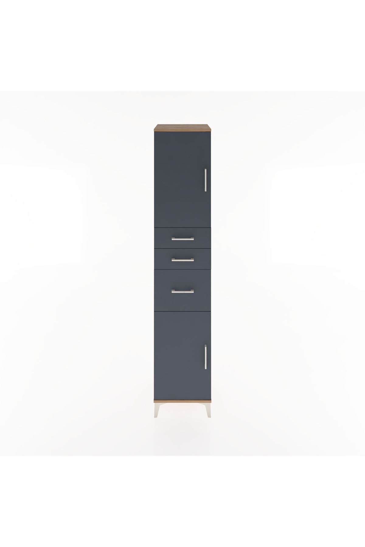 Hyperion Dolap 3 Raflı 3 Çekmeceli 2 Kapaklı 44x44x221 Çam-Antrasit