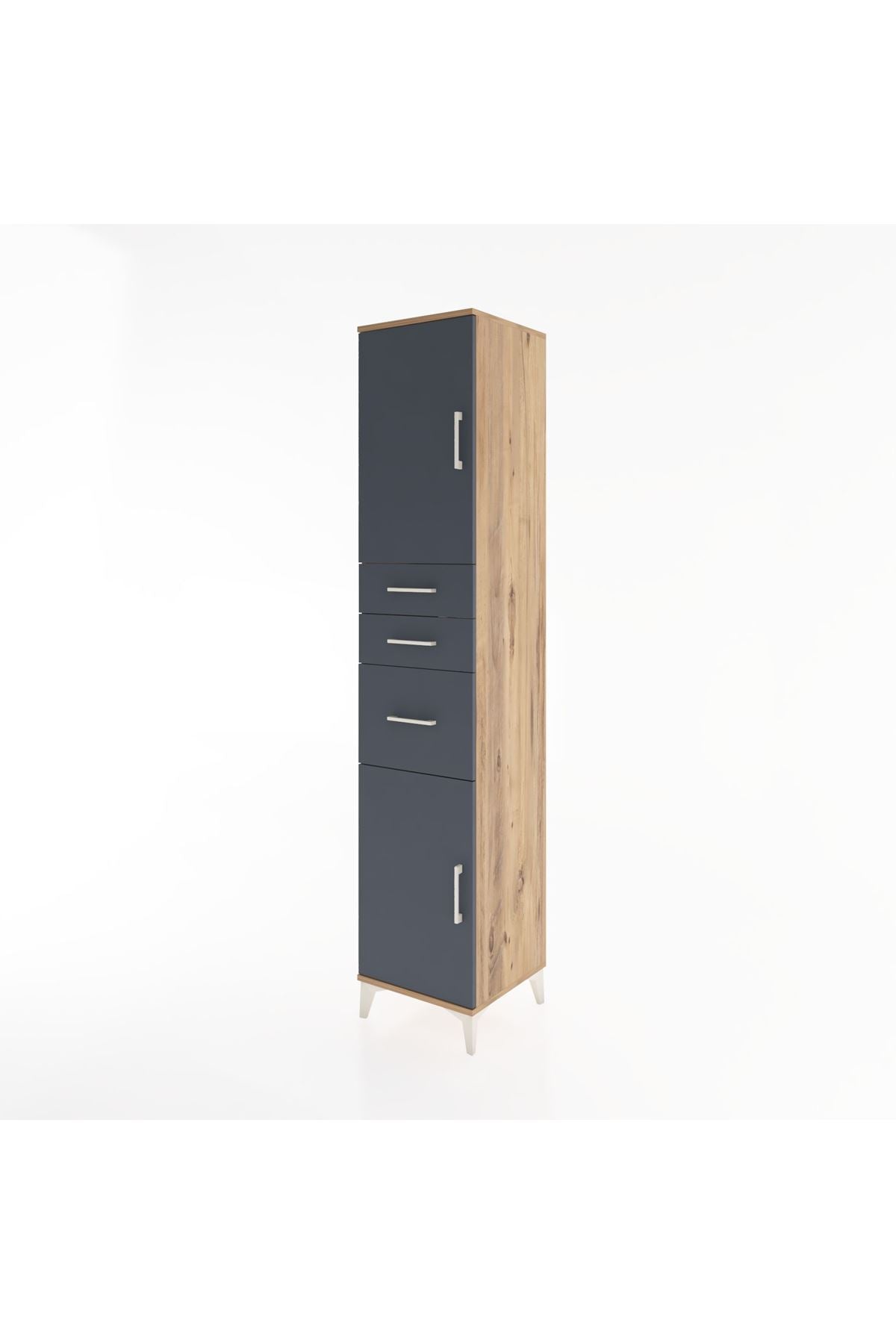 Hyperion Dolap 3 Raflı 3 Çekmeceli 2 Kapaklı 44x44x221 Çam-Antrasit