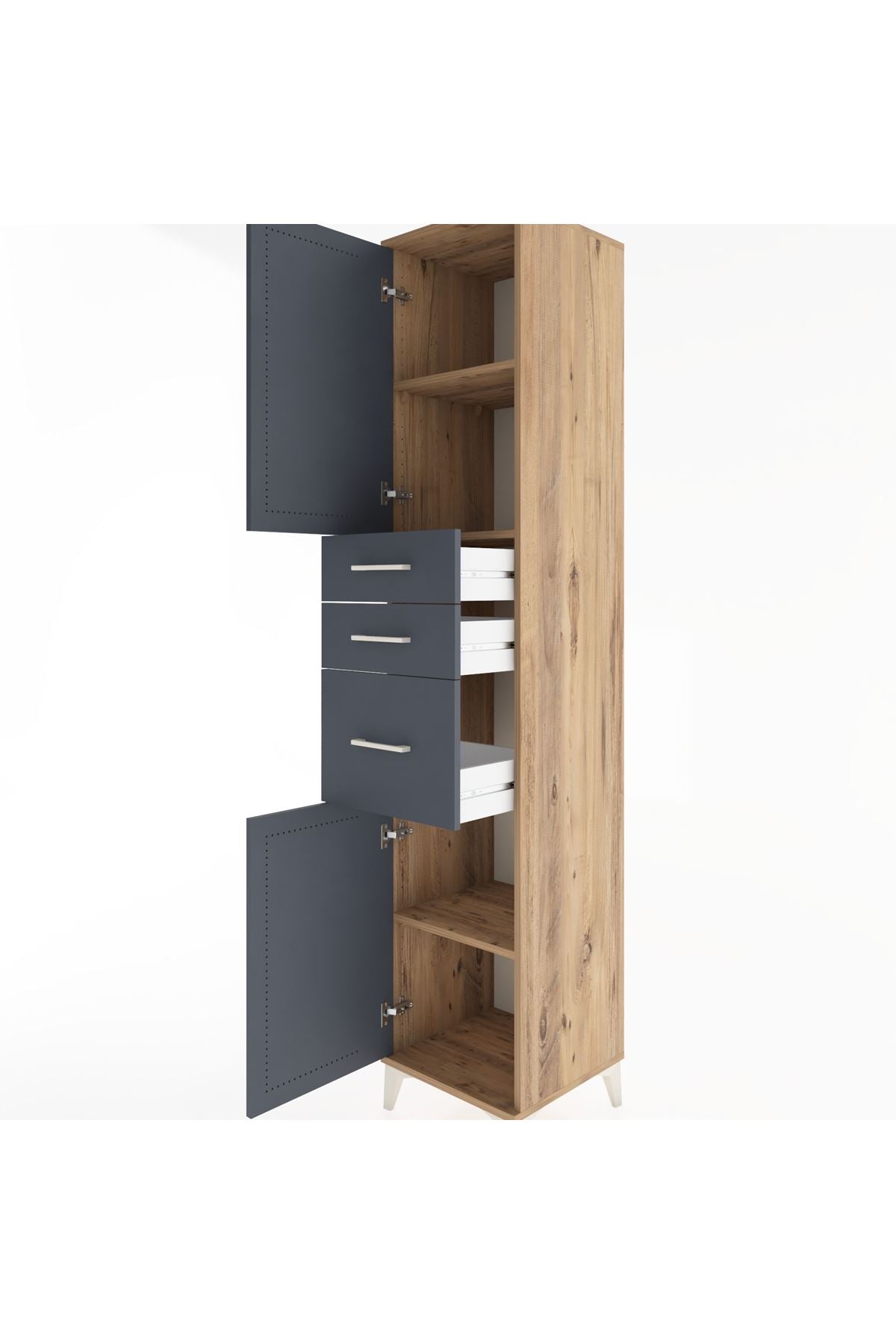 Hyperion Dolap 3 Raflı 3 Çekmeceli 2 Kapaklı 44x44x221 Çam-Antrasit