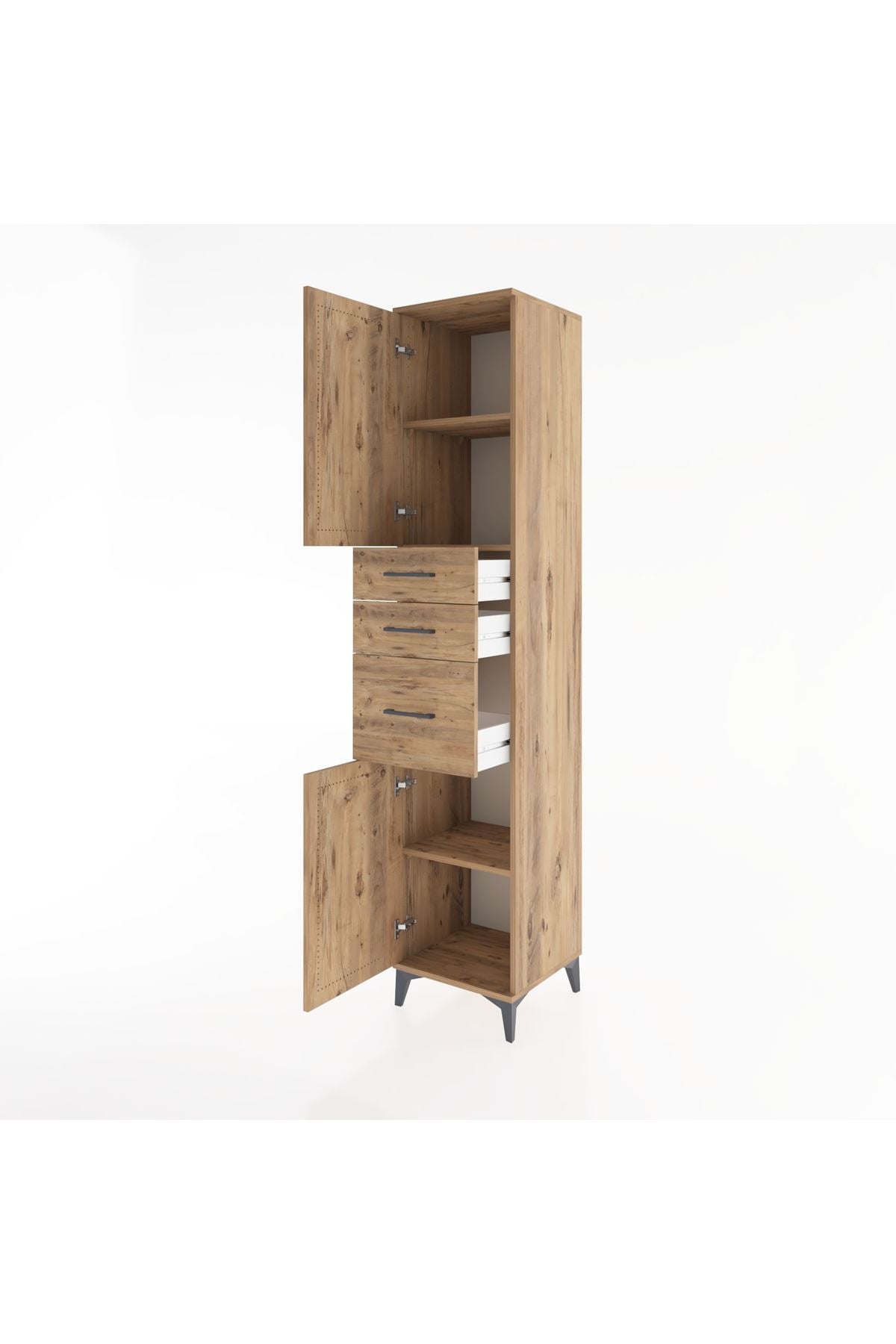 Hyperion Dolap 3 Raflı 3 Çekmeceli 2 Kapaklı 44x44x221 Çam-Çam