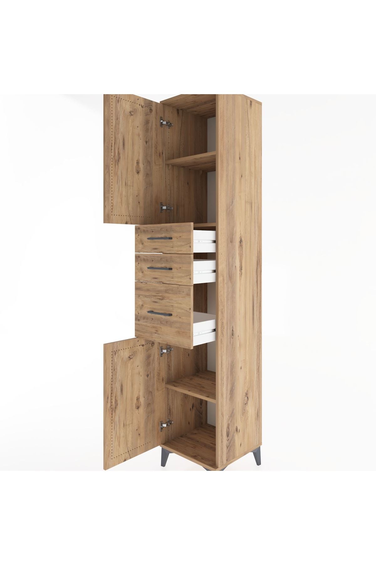 Hyperion Dolap 3 Raflı 3 Çekmeceli 2 Kapaklı 44x44x221 Çam-Çam