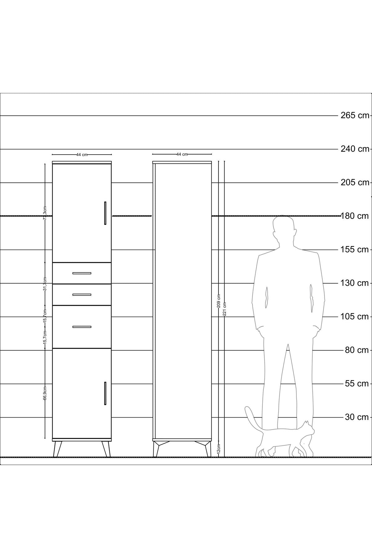 Hyperion Dolap 3 Raflı 3 Çekmeceli 2 Kapaklı 44x44x221 Çam-Çam