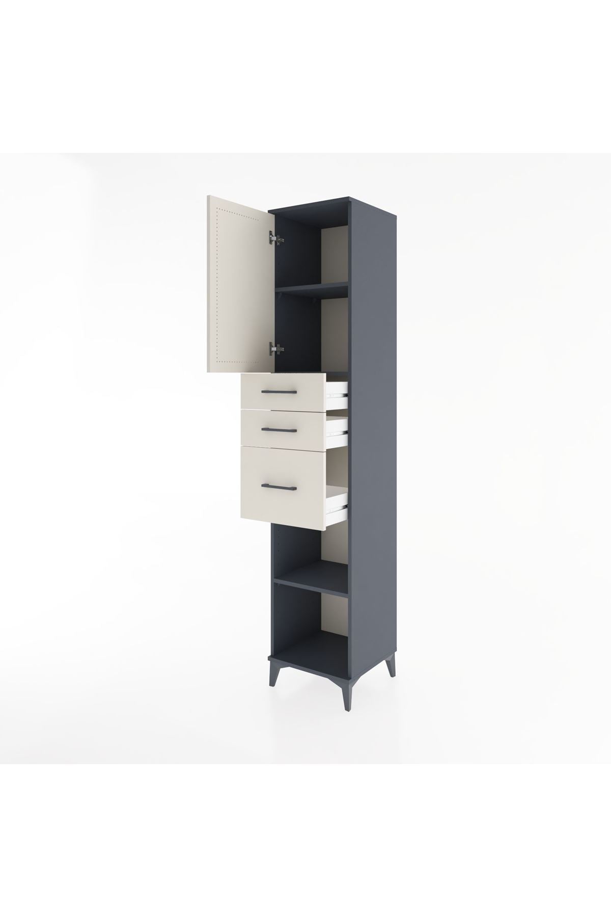 Hyperion Dolap 3 Raflı 3 Çekmeceli Tek Kapaklı 44x44x221 Antrasit-Aytaşı