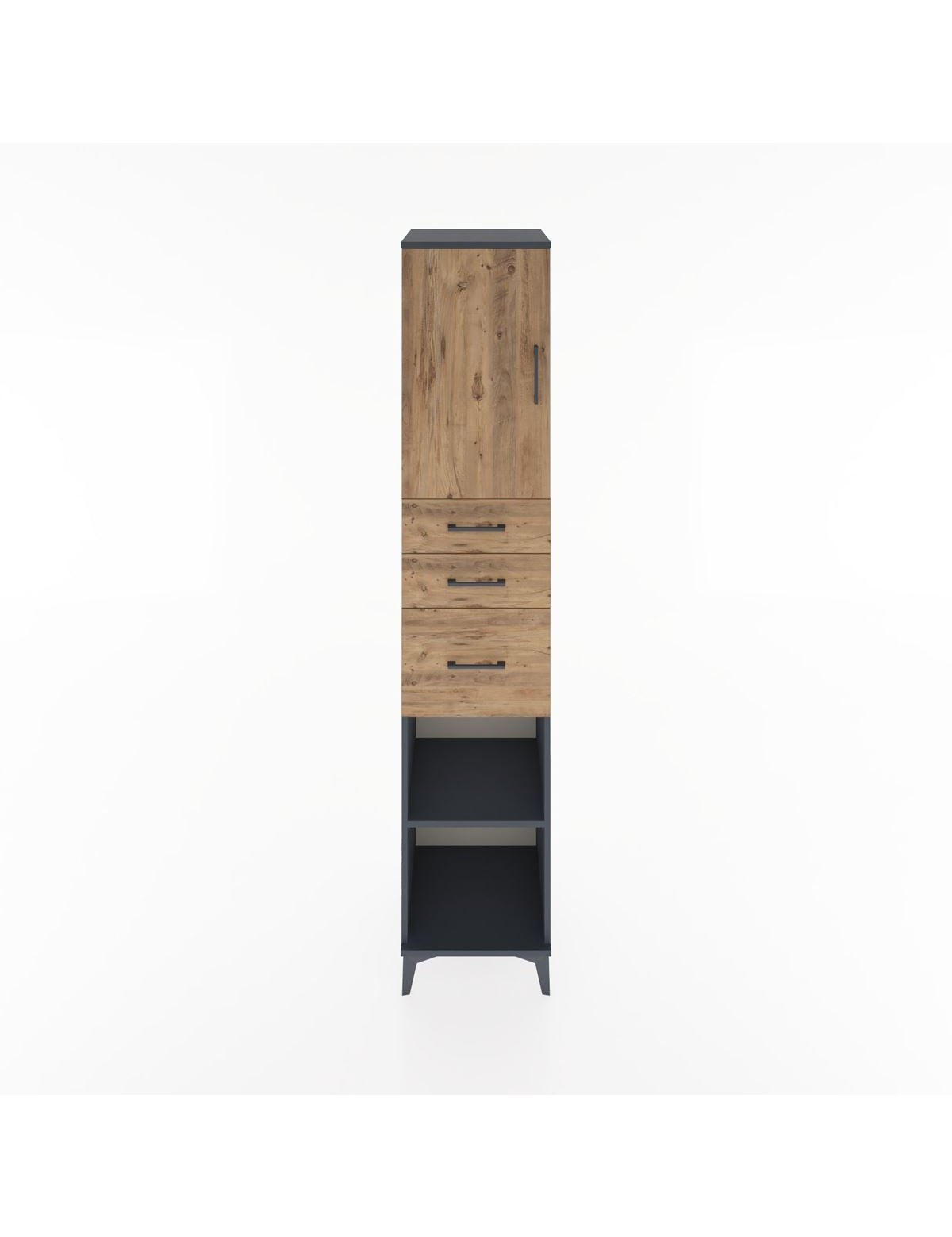 Hyperion Dolap 3 Raflı 3 Çekmeceli Tek Kapaklı 44x44x221 Antrasit-Çam