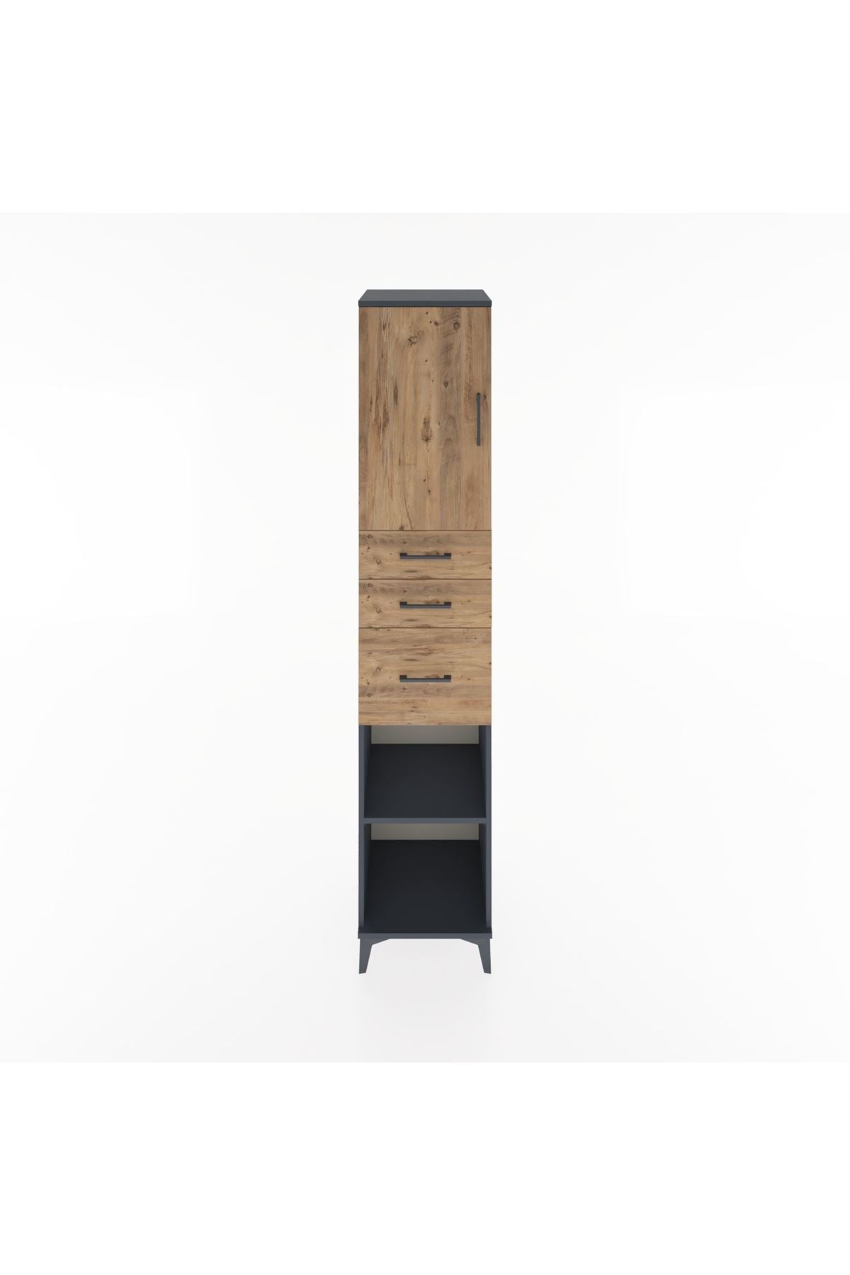 Hyperion Dolap 3 Raflı 3 Çekmeceli Tek Kapaklı 44x44x221 Antrasit-Çam