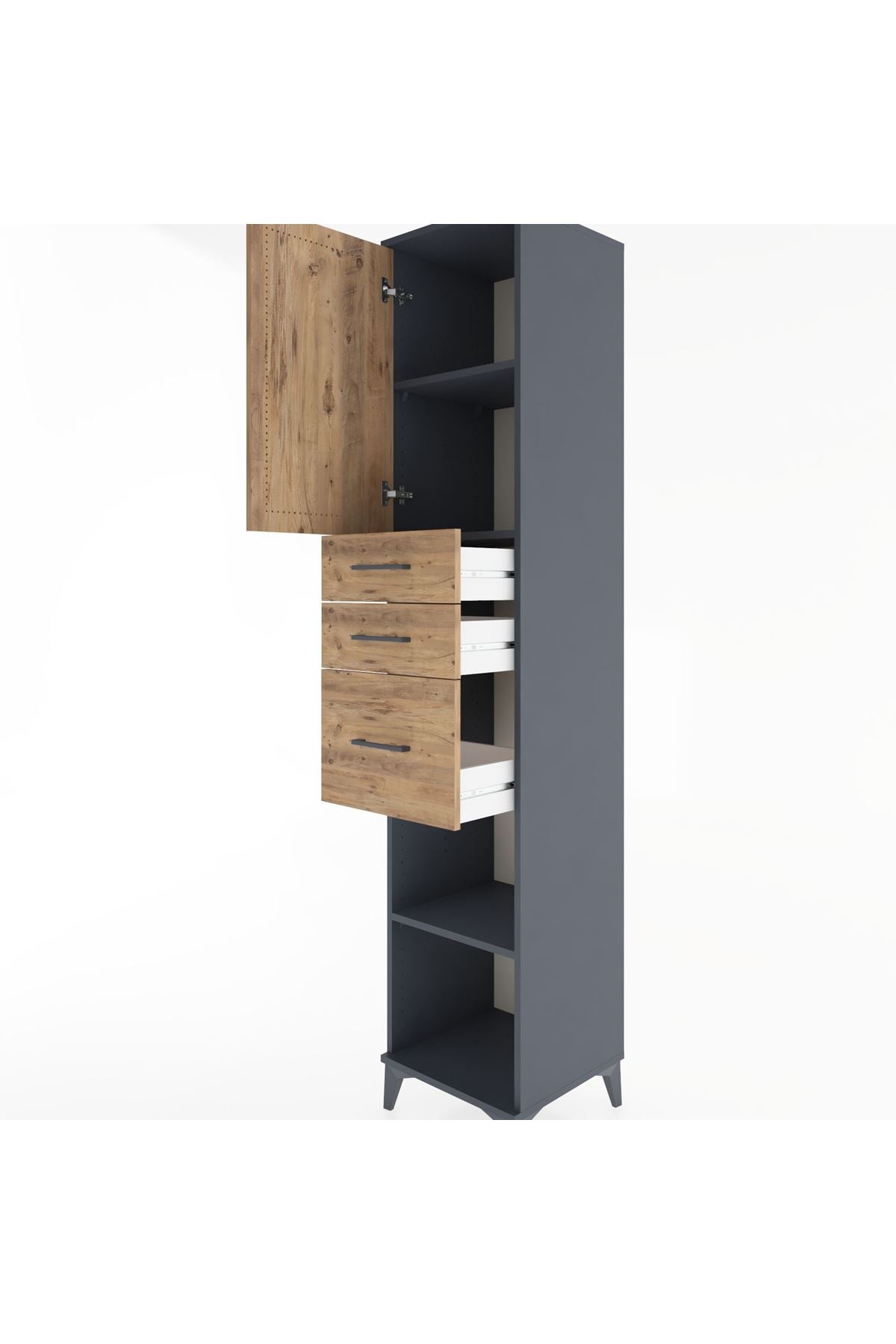 Hyperion Dolap 3 Raflı 3 Çekmeceli Tek Kapaklı 44x44x221 Antrasit-Çam