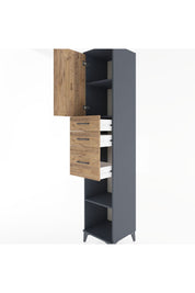 Hyperion Dolap 3 Raflı 3 Çekmeceli Tek Kapaklı 44x44x221 Antrasit-Çam