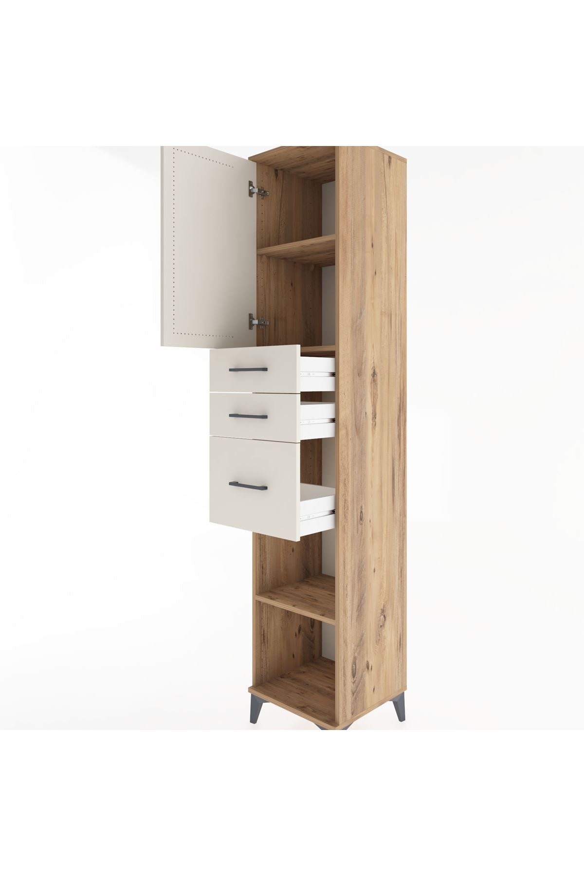 Hyperion Dolap 3 Raflı 3 Çekmeceli Tek Kapaklı 44x44x221 Çam-Aytaşı