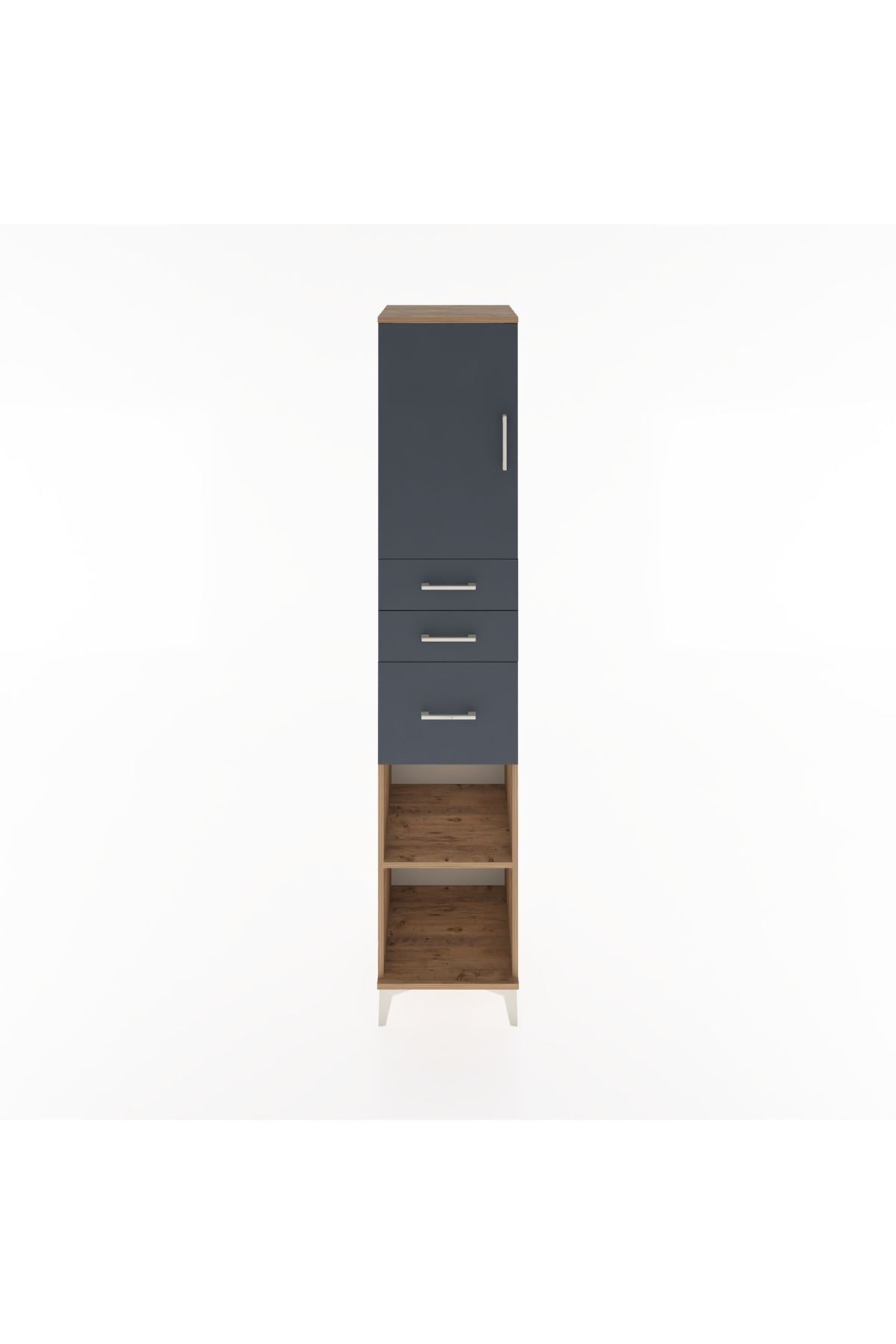 Hyperion Dolap 3 Raflı 3 Çekmeceli Tek Kapaklı 44x44x221 Çam-Antrasit