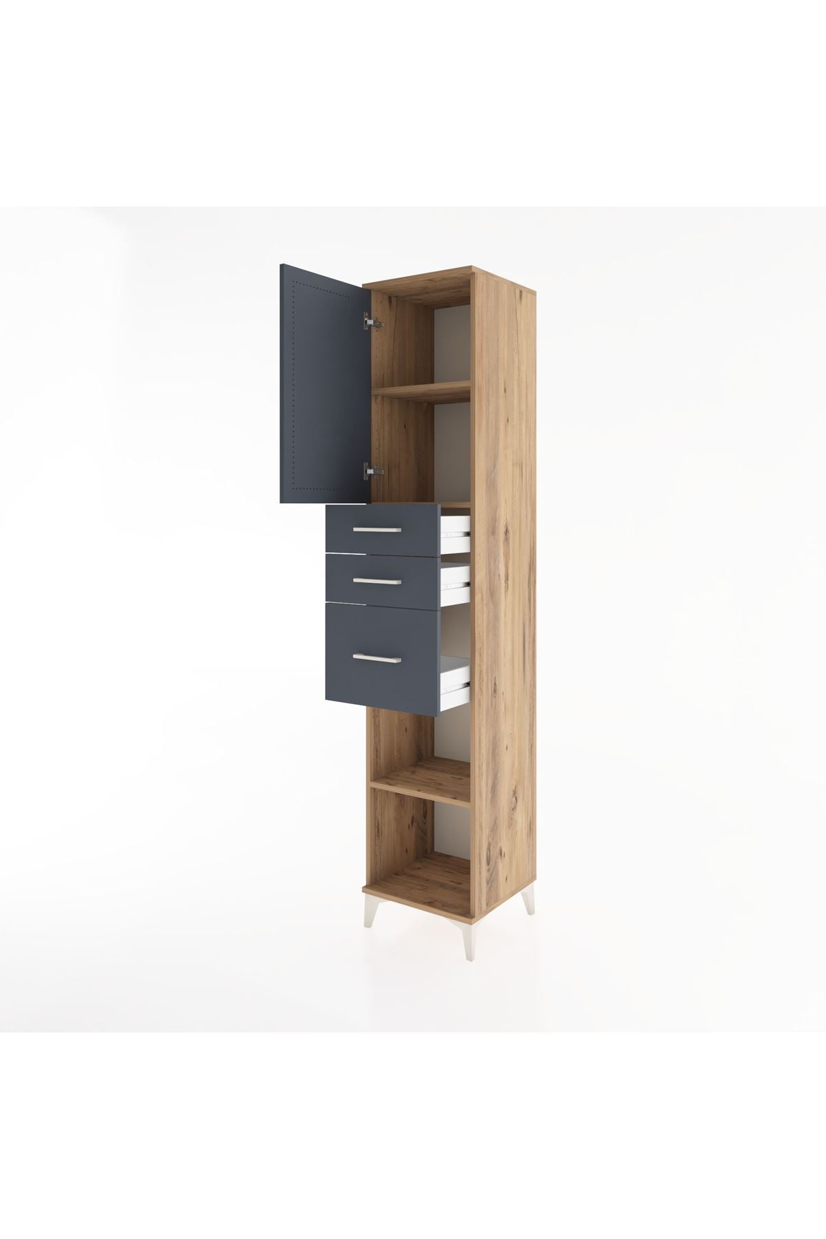 Hyperion Dolap 3 Raflı 3 Çekmeceli Tek Kapaklı 44x44x221 Çam-Antrasit