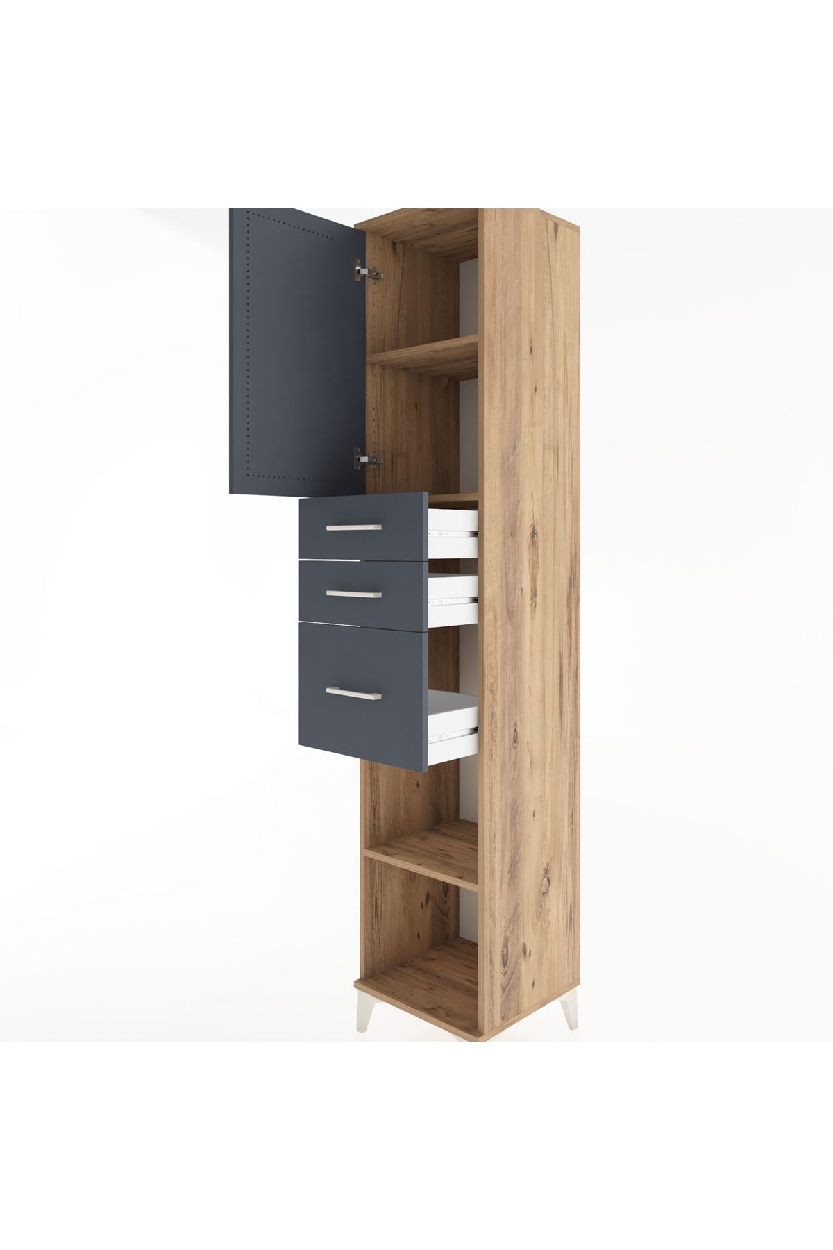 Hyperion Dolap 3 Raflı 3 Çekmeceli Tek Kapaklı 44x44x221 Çam-Antrasit