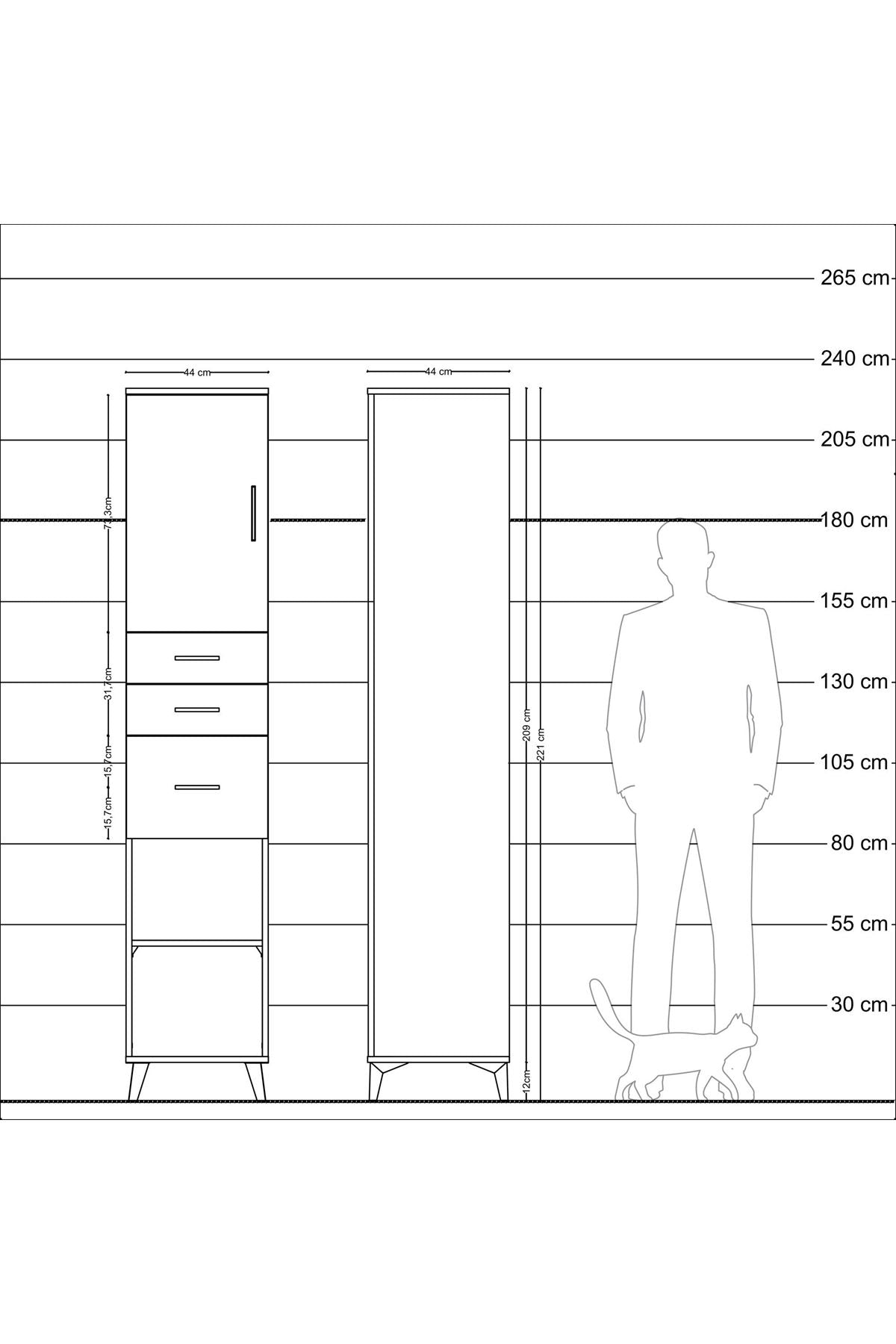 Hyperion Dolap 3 Raflı 3 Çekmeceli Tek Kapaklı 44x44x221 Çam-Antrasit