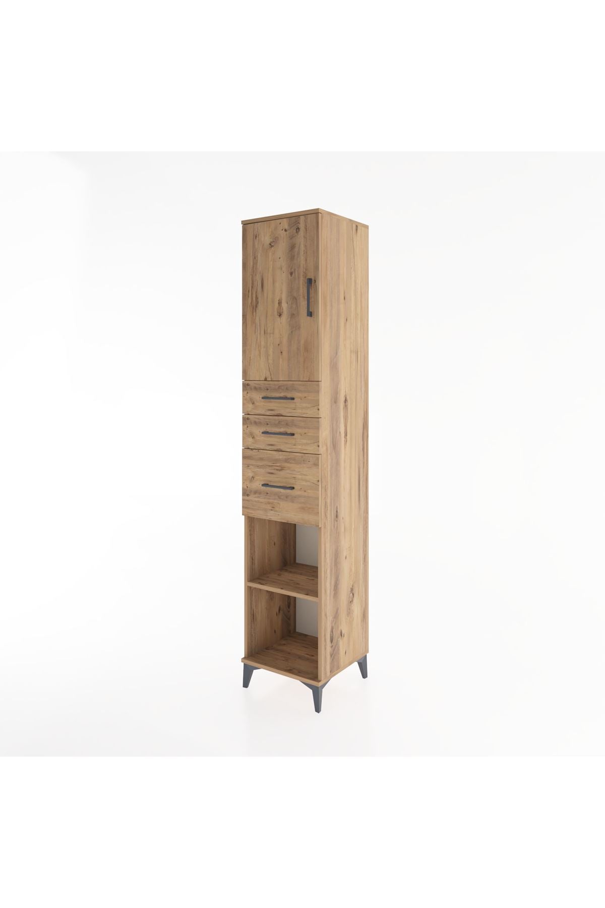 Hyperion Dolap 3 Raflı 3 Çekmeceli Tek Kapaklı 44x44x221 Çam-Çam