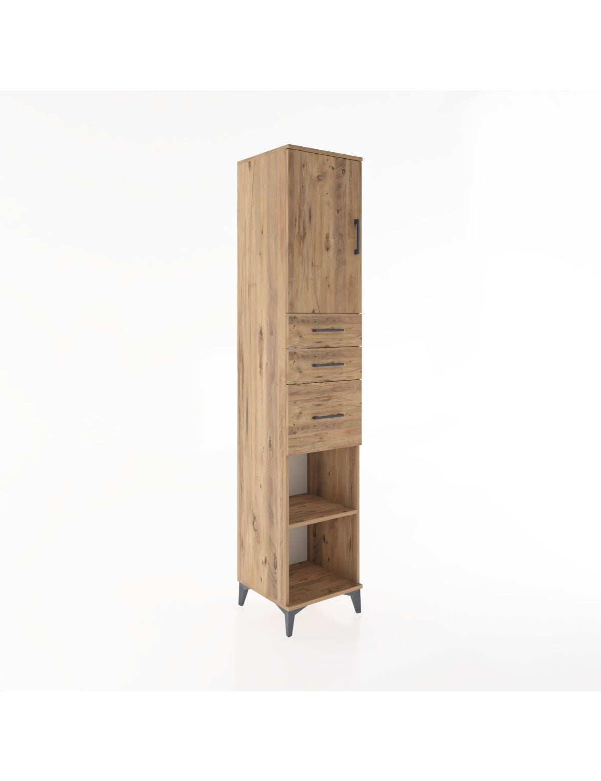 Hyperion Dolap 3 Raflı 3 Çekmeceli Tek Kapaklı 44x44x221 Çam-Çam