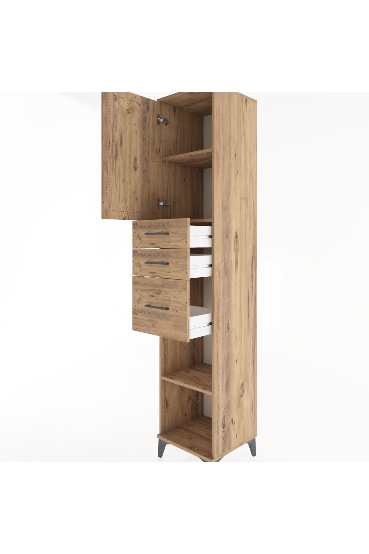 Hyperion Dolap 3 Raflı 3 Çekmeceli Tek Kapaklı 44x44x221 Çam-Çam