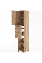 Hyperion Dolap 3 Raflı 3 Çekmeceli Tek Kapaklı 44x44x221 Çam-Çam
