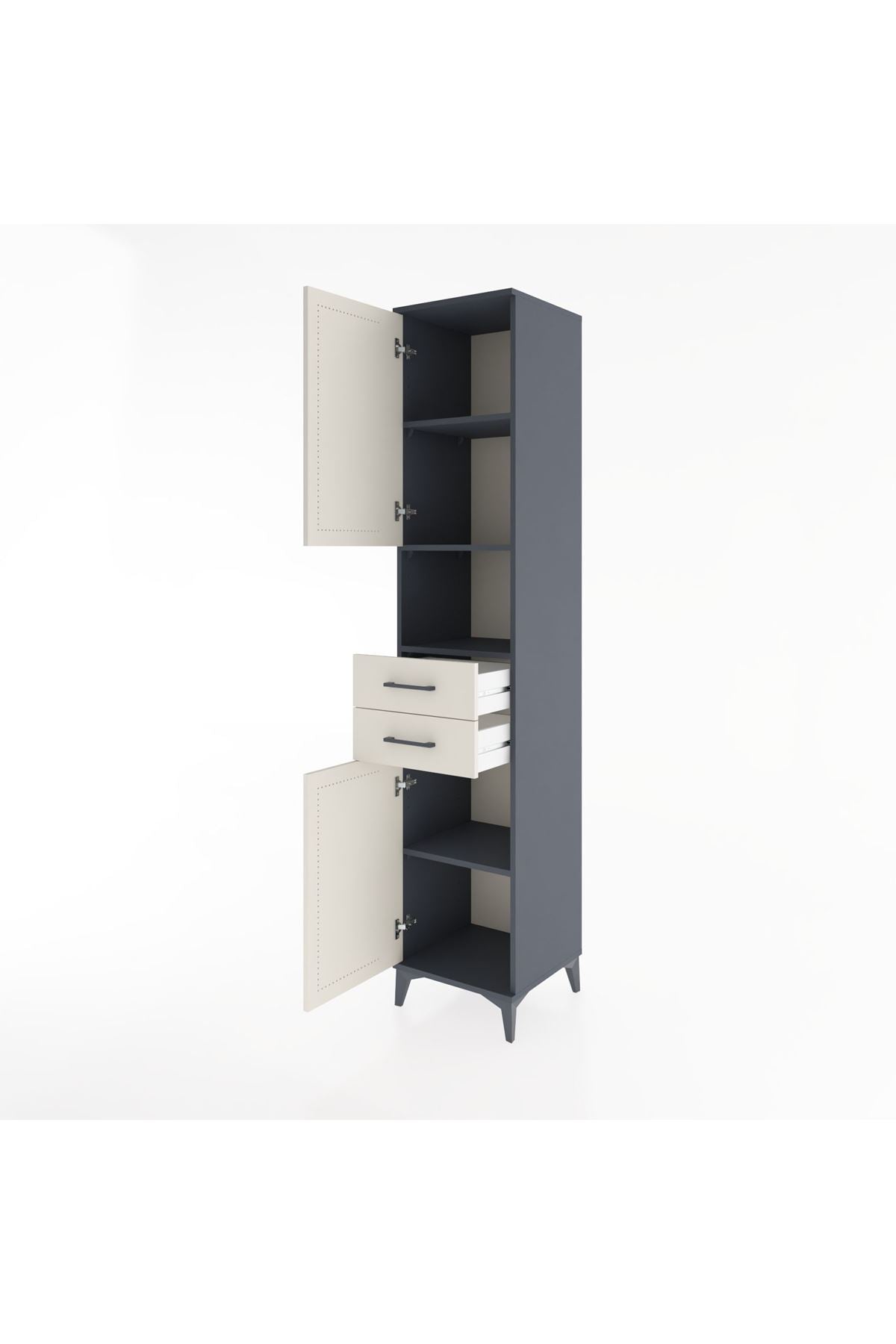 Hyperion Dolap 4 Raflı 2 Çekmeceli 2 Kapaklı 44x44x221 Antrasit-Aytaşı