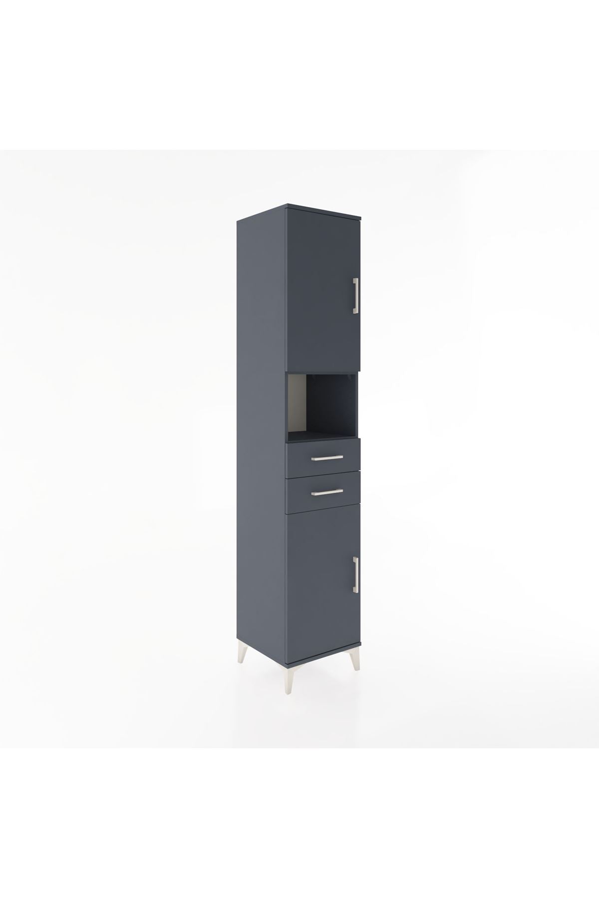 Hyperion Dolap 4 Raflı 2 Çekmeceli 2 Kapaklı 44x44x221 Antrasit-Antrasit