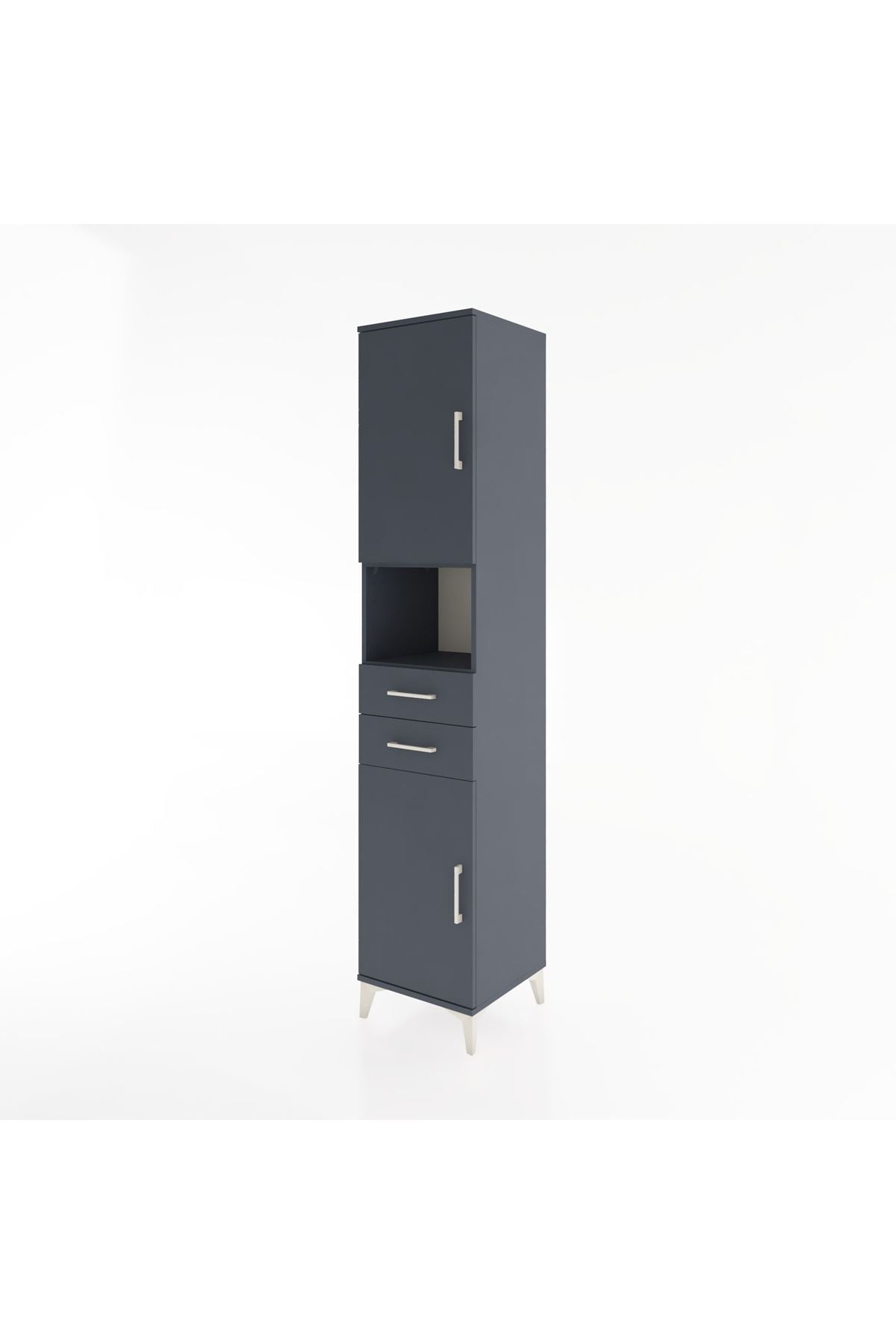 Hyperion Dolap 4 Raflı 2 Çekmeceli 2 Kapaklı 44x44x221 Antrasit-Antrasit