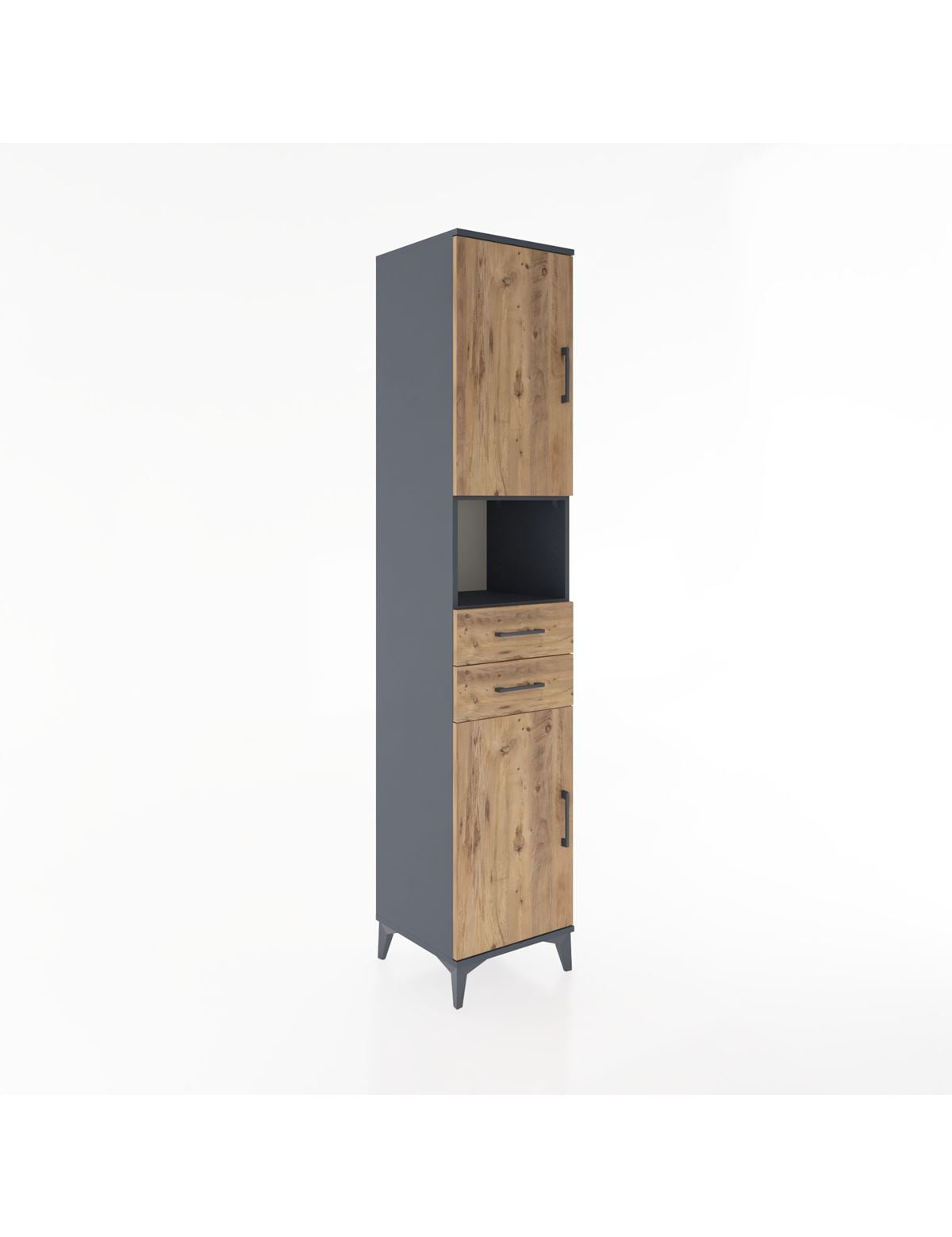 Hyperion Dolap 4 Raflı 2 Çekmeceli 2 Kapaklı 44x44x221 Antrasit-Çam
