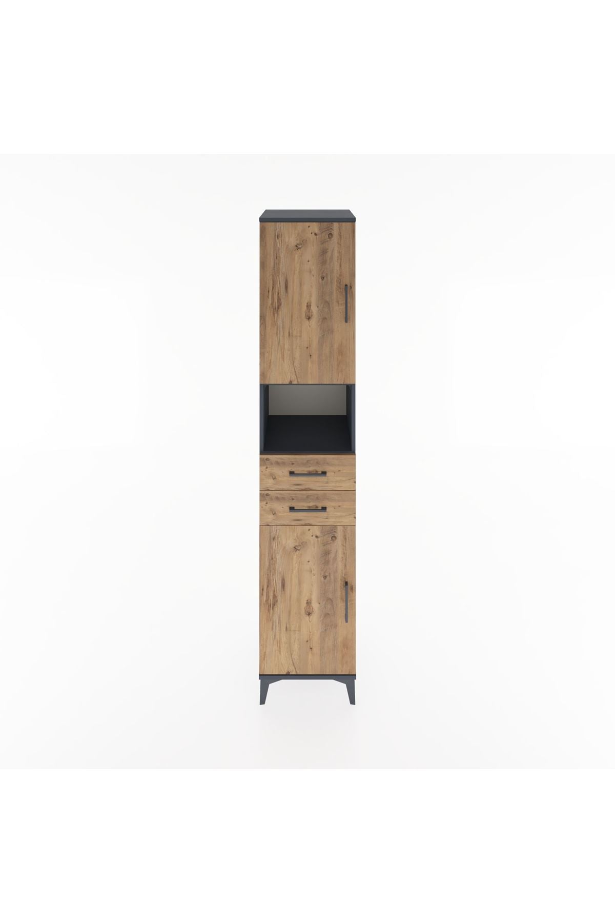 Hyperion Dolap 4 Raflı 2 Çekmeceli 2 Kapaklı 44x44x221 Antrasit-Çam