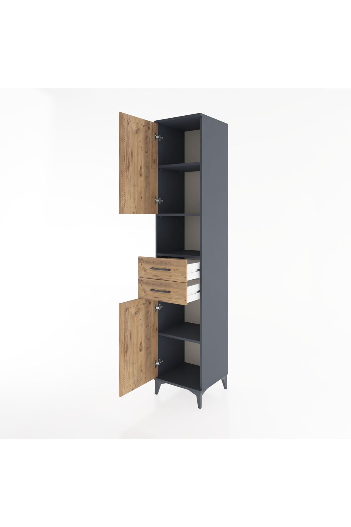 Hyperion Dolap 4 Raflı 2 Çekmeceli 2 Kapaklı 44x44x221 Antrasit-Çam