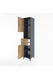 Hyperion Dolap 4 Raflı 2 Çekmeceli 2 Kapaklı 44x44x221 Antrasit-Çam