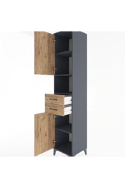 Hyperion Dolap 4 Raflı 2 Çekmeceli 2 Kapaklı 44x44x221 Antrasit-Çam
