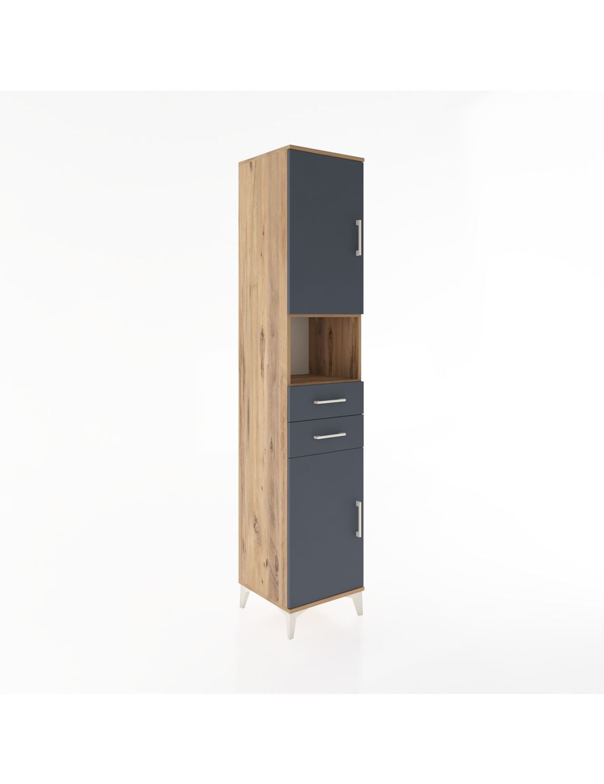 Hyperion Dolap 4 Raflı 2 Çekmeceli 2 Kapaklı 44x44x221 Çam-Antrasit