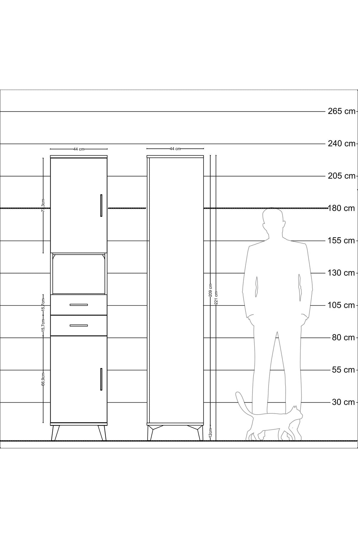 Hyperion Dolap 4 Raflı 2 Çekmeceli 2 Kapaklı 44x44x221 Çam-Antrasit