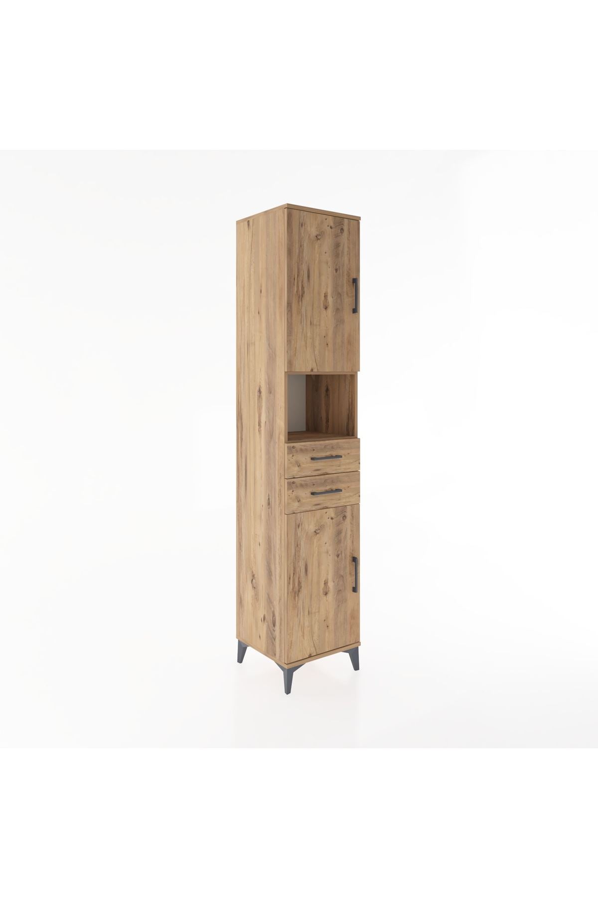 Hyperion Dolap 4 Raflı 2 Çekmeceli 2 Kapaklı 44x44x221 Çam-Çam