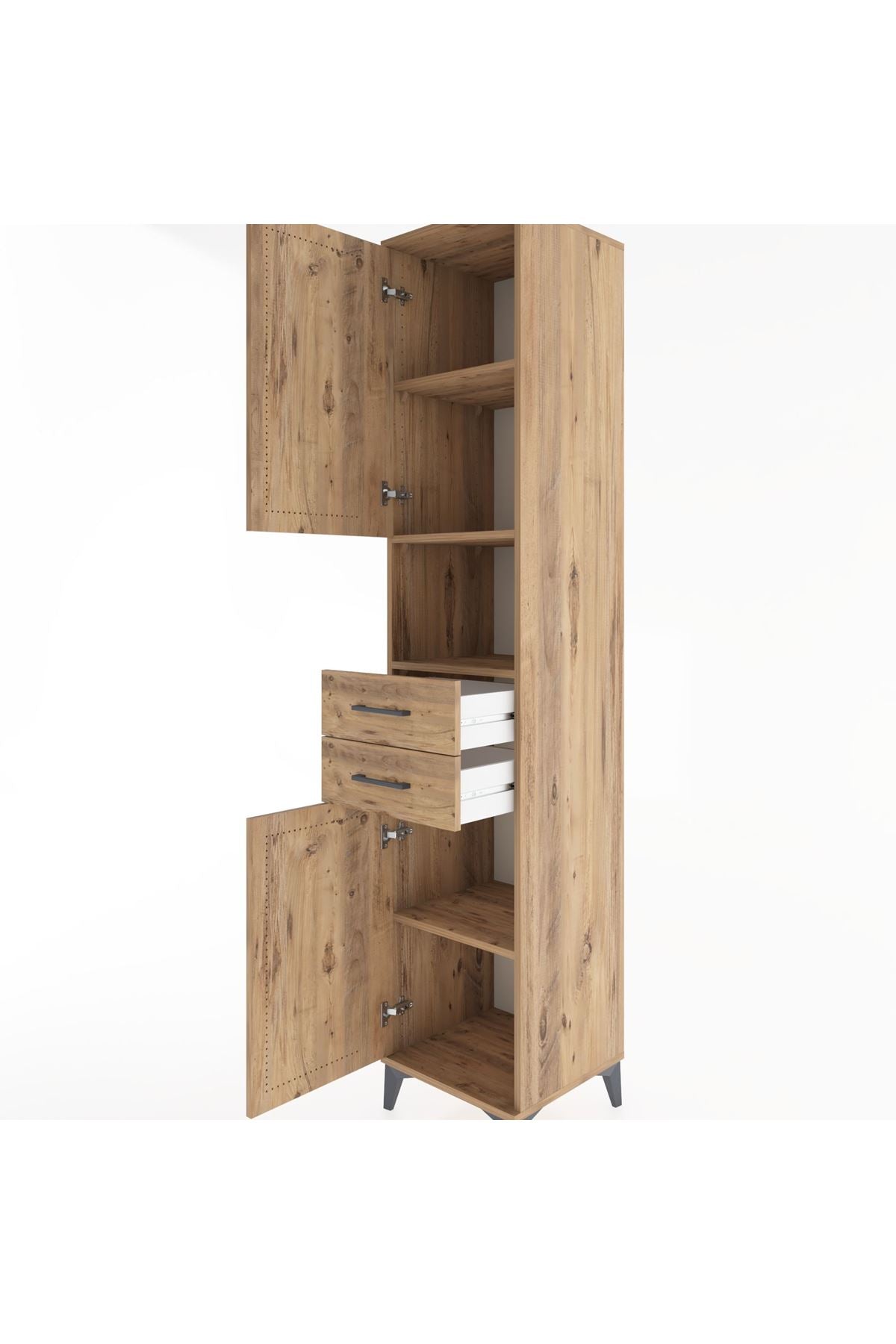 Hyperion Dolap 4 Raflı 2 Çekmeceli 2 Kapaklı 44x44x221 Çam-Çam