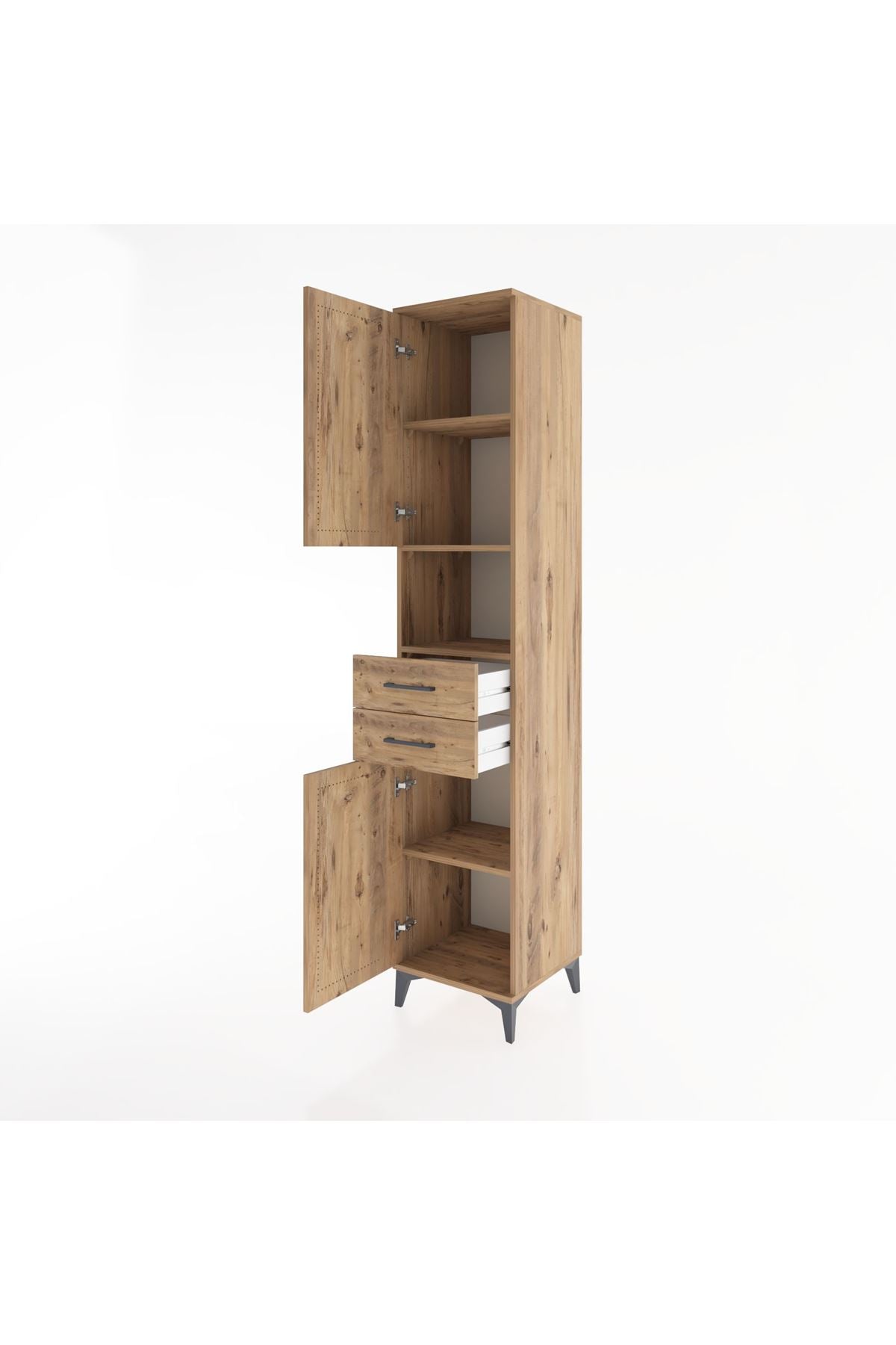 Hyperion Dolap 4 Raflı 2 Çekmeceli 2 Kapaklı 44x44x221 Çam-Çam