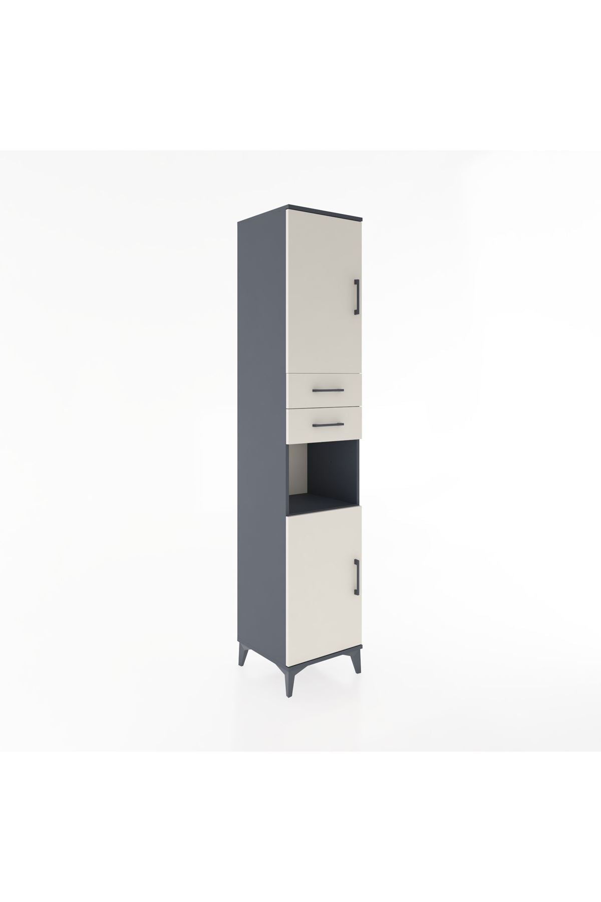 Hyperion Dolap 4 Raflı 2 Çekmeceli 2 Kapaklı 44x44x221 Antrasit-Aytaşı