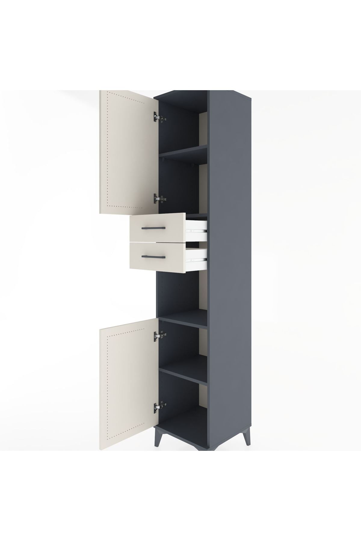 Hyperion Dolap 4 Raflı 2 Çekmeceli 2 Kapaklı 44x44x221 Antrasit-Aytaşı