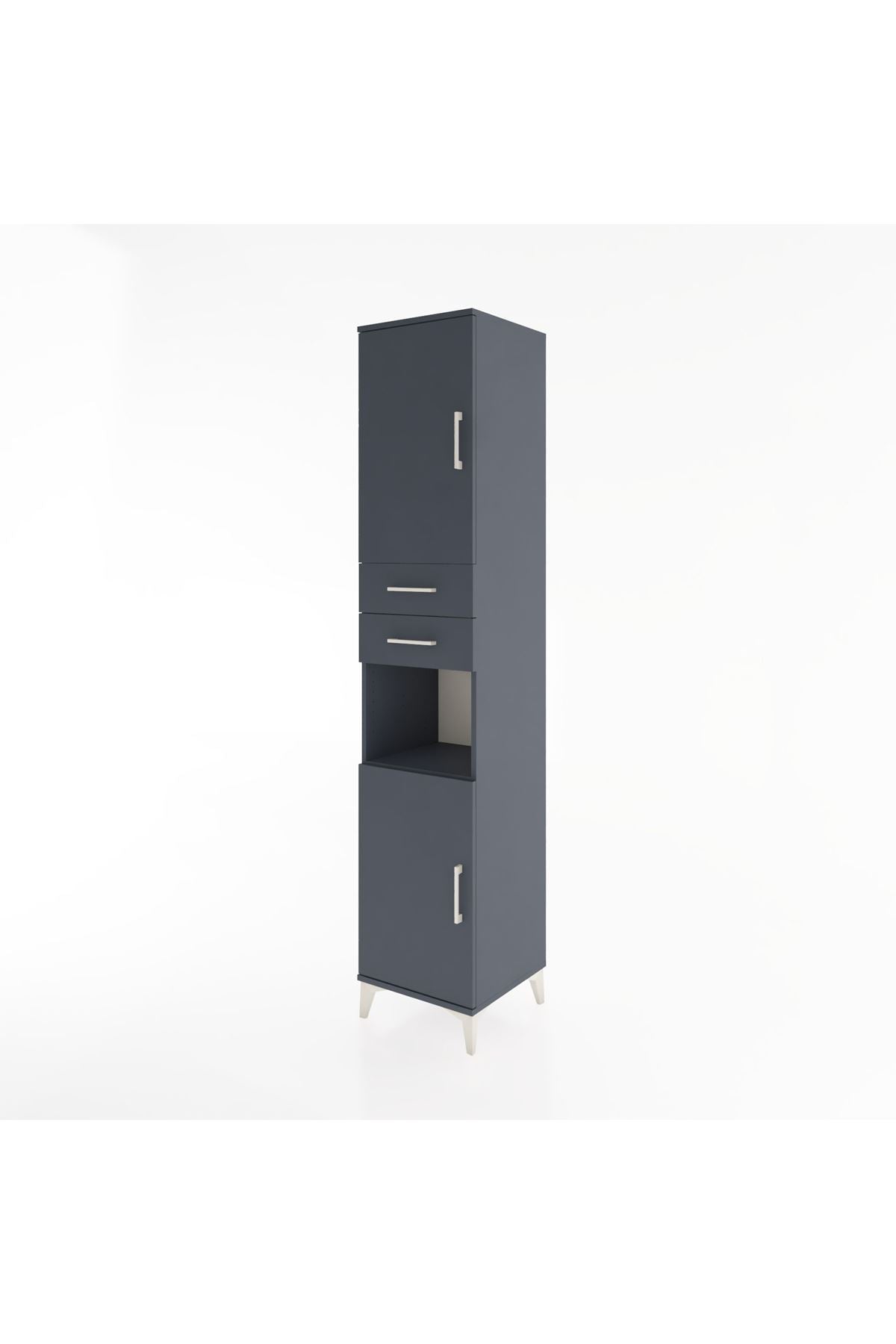 Hyperion Dolap 4 Raflı 2 Çekmeceli 2 Kapaklı 44x44x221 Antrasit-Antrasit