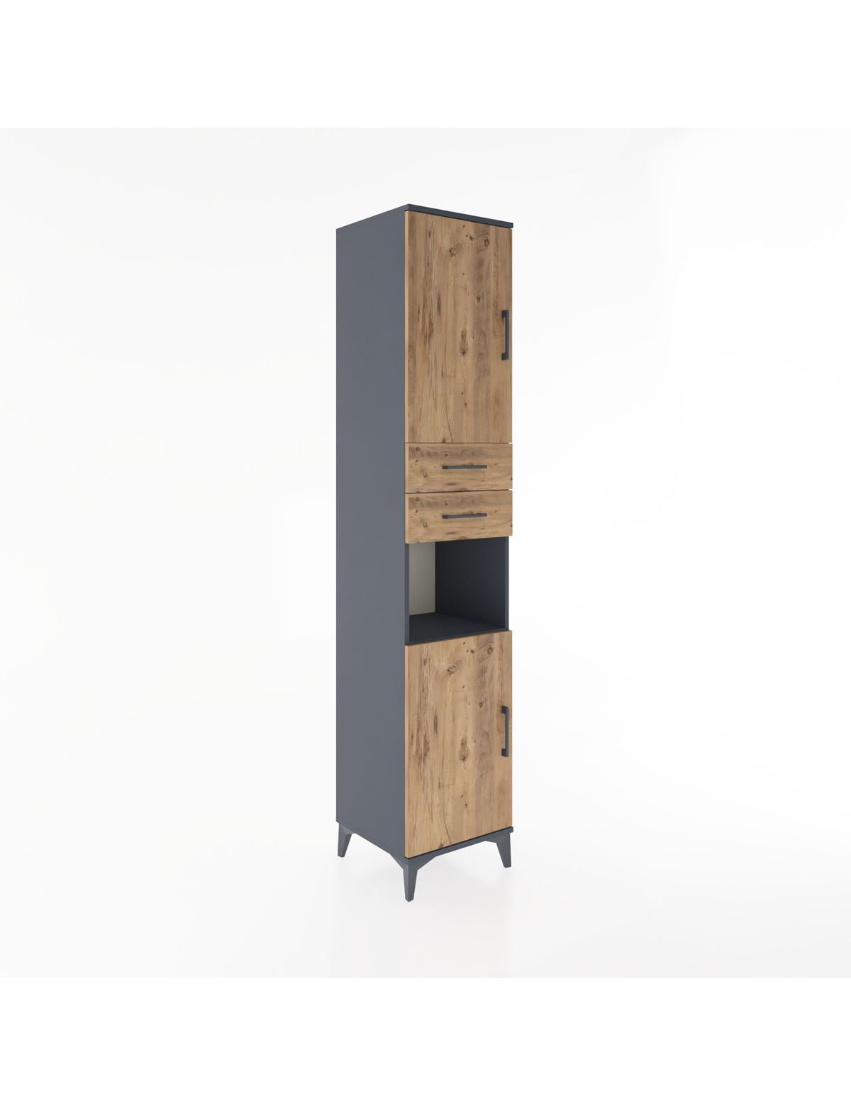 Hyperion Dolap 4 Raflı 2 Çekmeceli 2 Kapaklı 44x44x221 Antrasit-Çam